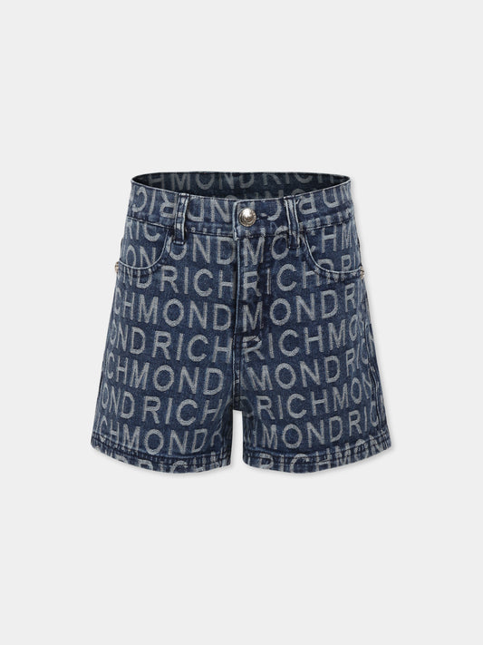 Shorts denim per bambina con logo all over,Richmond,RGP25122SH RICHMOND IN DENIM