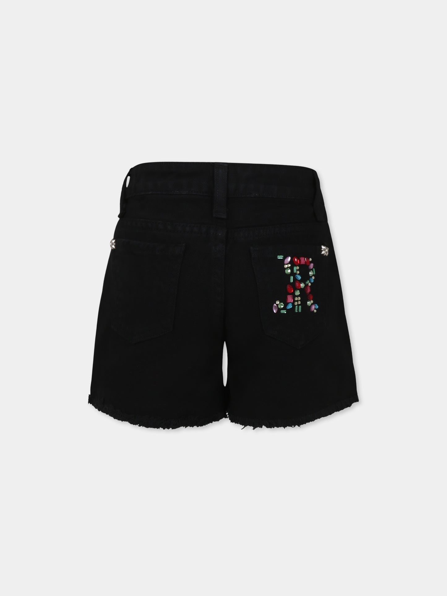Shorts neri per bambina con logo e stella,Richmond,RGP25181SH DENIM BLACK