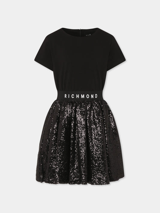 Vestito nero per bambina con logo,Richmond,RGP25202VE BLACK