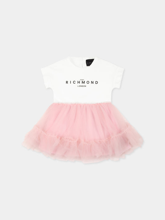 Vestito multicolor per neonata con logo,Richmond,RIP25043VE WHITE
