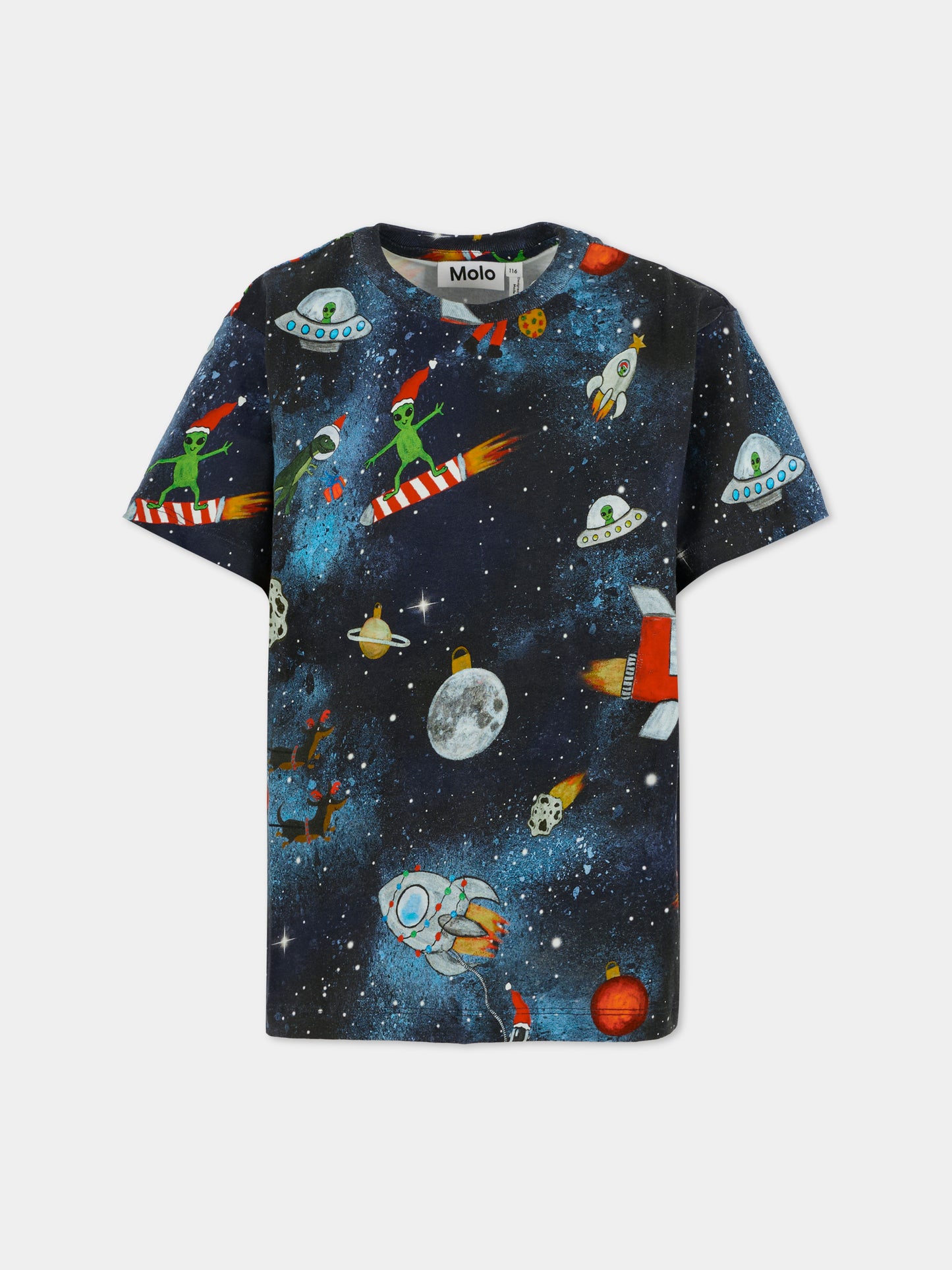 T-shirt Riley blu per bambino con alieno natalizio,Molo,1W25A202 9414