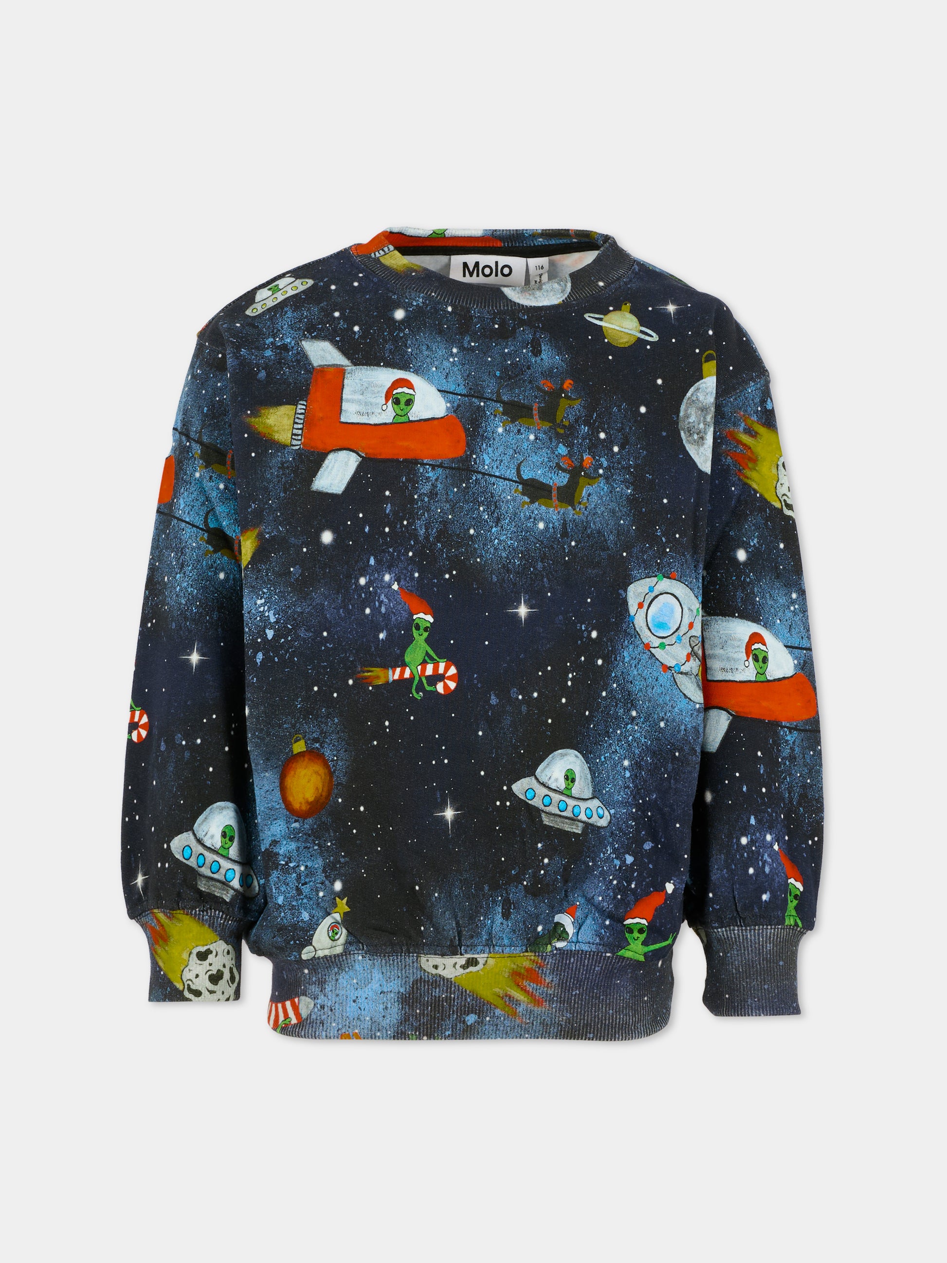 Felpa blu per bambino con alieno all over,Molo,1W25J201 9414