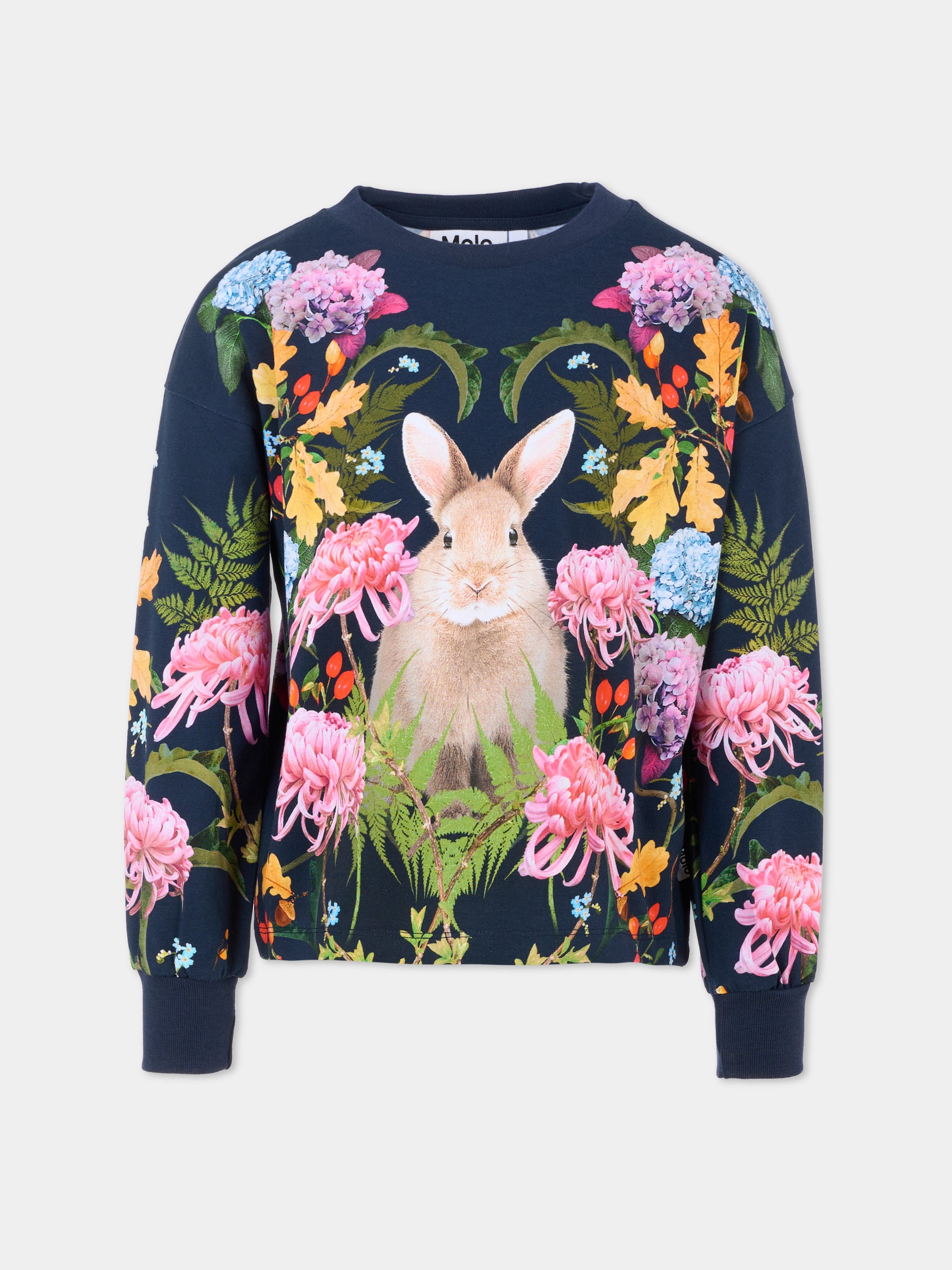 T-shirt Reniza blu per bambina con coniglio e fiori,Molo,2W25A405 4974