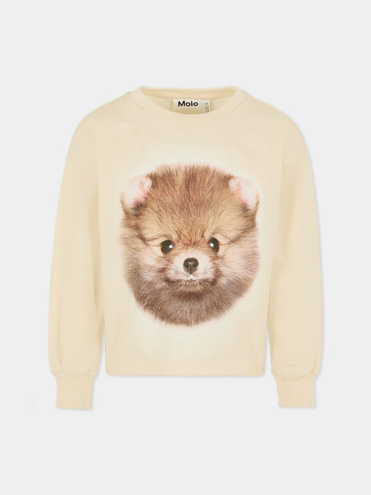 T-shirt Reniza beige per bambina con stampa cane,Molo,2W25A405 4980