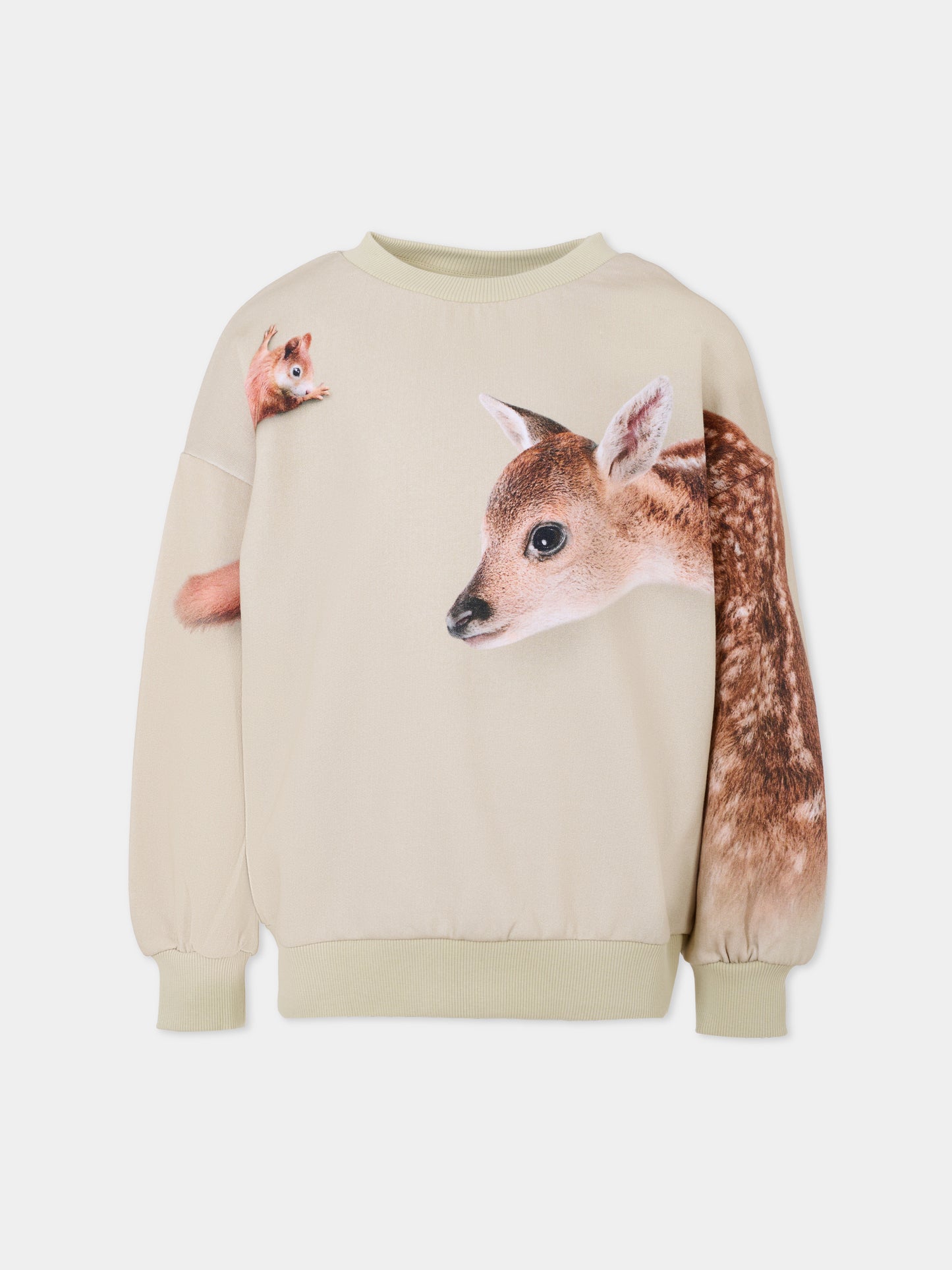 Felpa Maxi beige per bambina con animali della foresta,Molo,2W25J210 9626