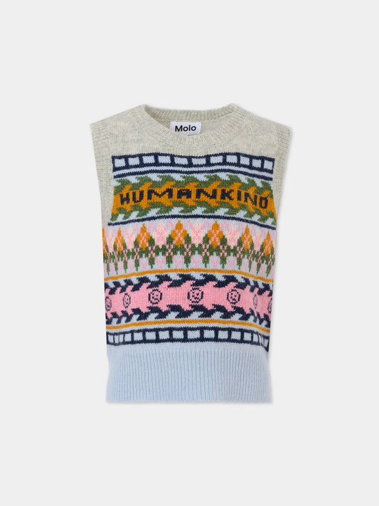 Maglia gilet Grace multicolor per bambina con motivo jacquard,Molo,2W25K101 4956