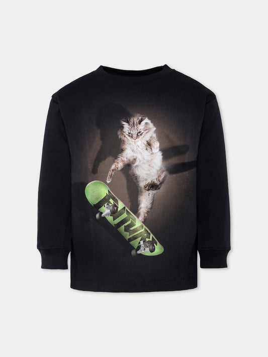 T-shirt Rube nera per bambino con gatto,Molo,1W25A404 4985