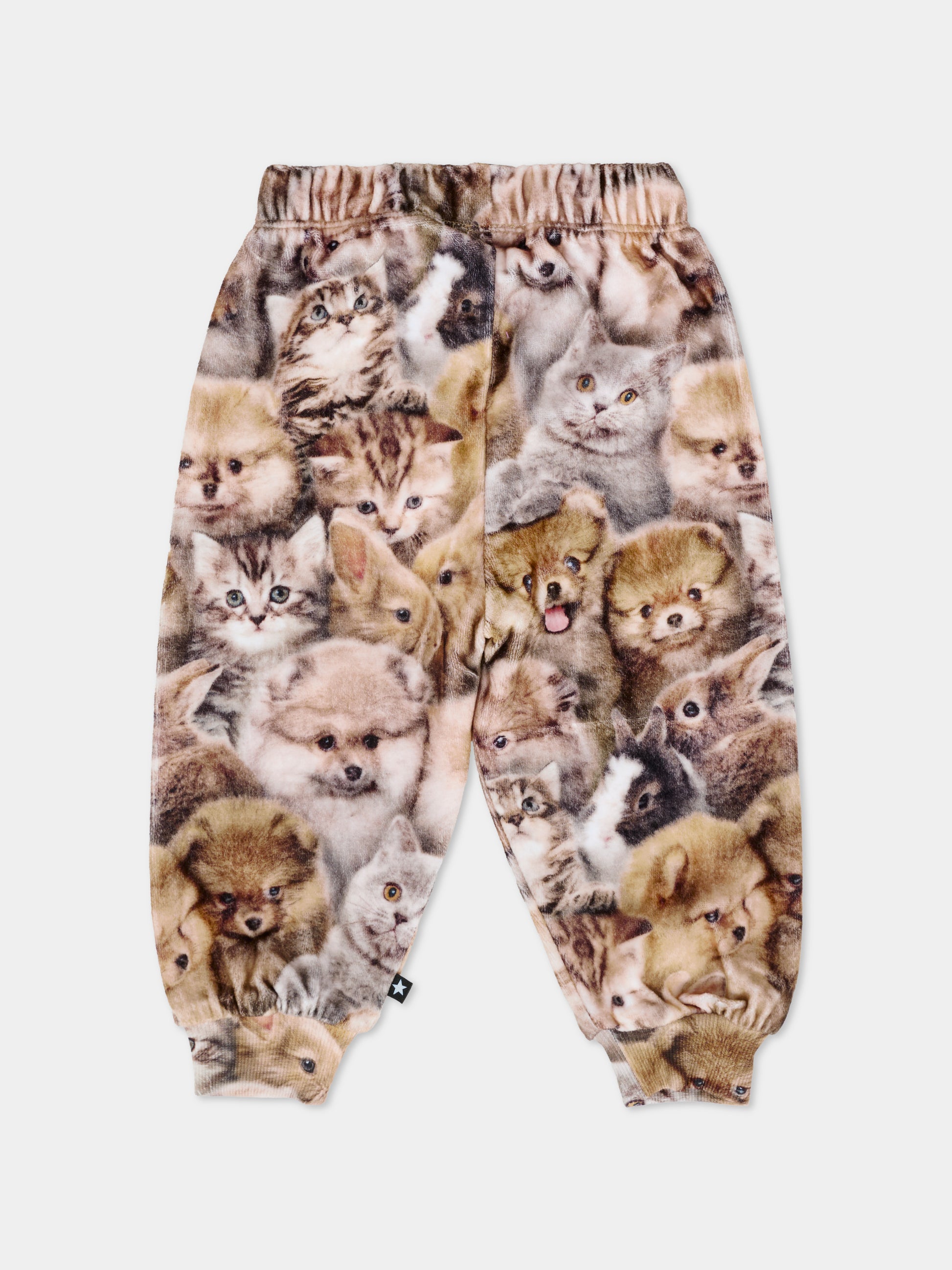 Pantaloni Simeon marroni per neonata con animali all over,Molo,4W25I207 9377