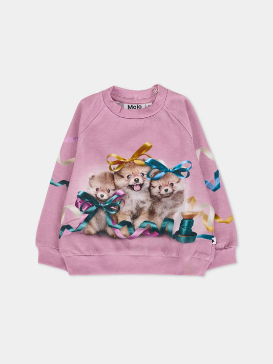 Felpa Disc rosa per neonata con cani,Molo,4W25J202 9704