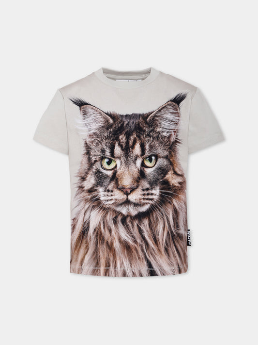 T-shirt Roxo beige per bambino con gatto,Molo,6W25A206 9654