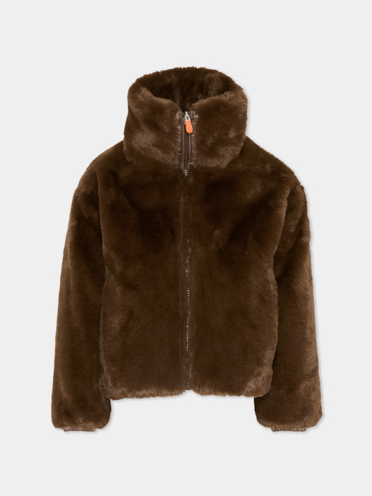 Ecopelliccia Ceri marrone reversibile per bambina,Save The Duck Kids,J31352G FURY21 40038