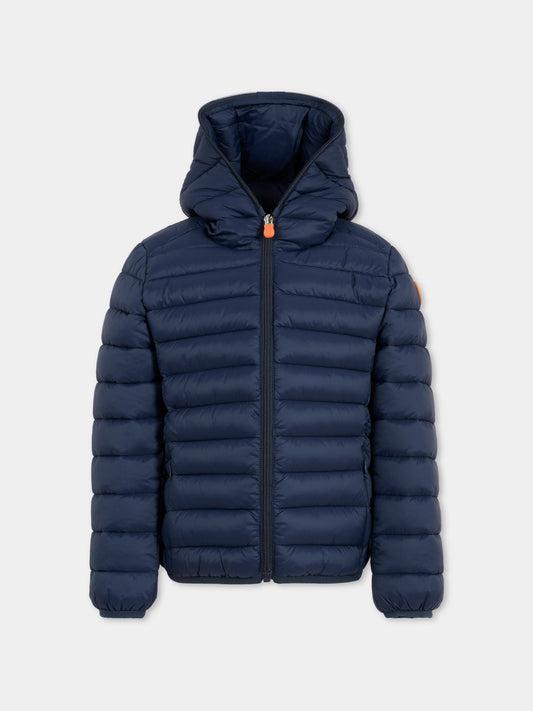 Piumino Dony blu per bambino con logo,Save The Duck Kids,J30650B GIGA21 90000