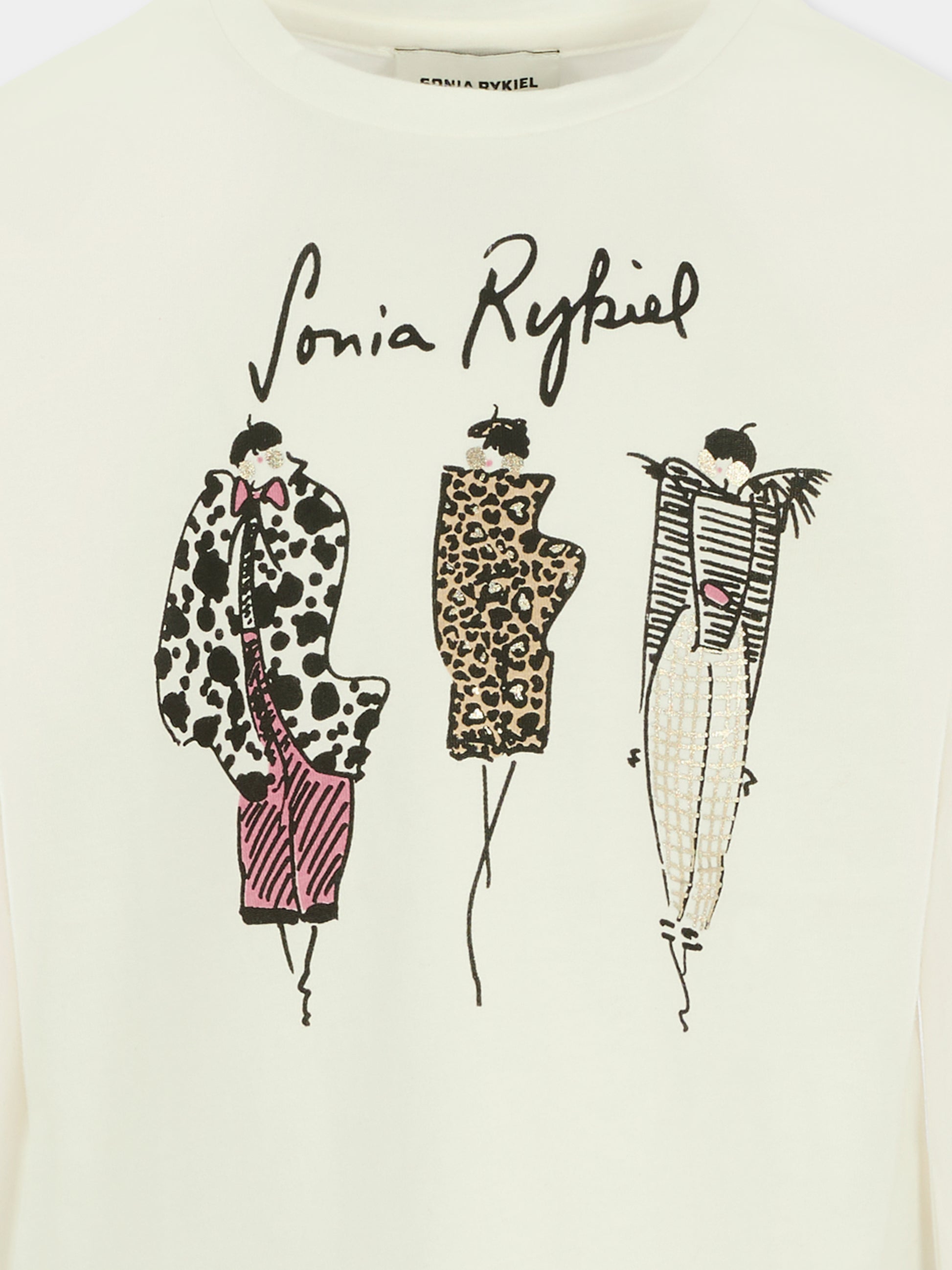 T-shirt avorio per bambia con logo e stampa,Sonia Rykiel Paris,A00359 117