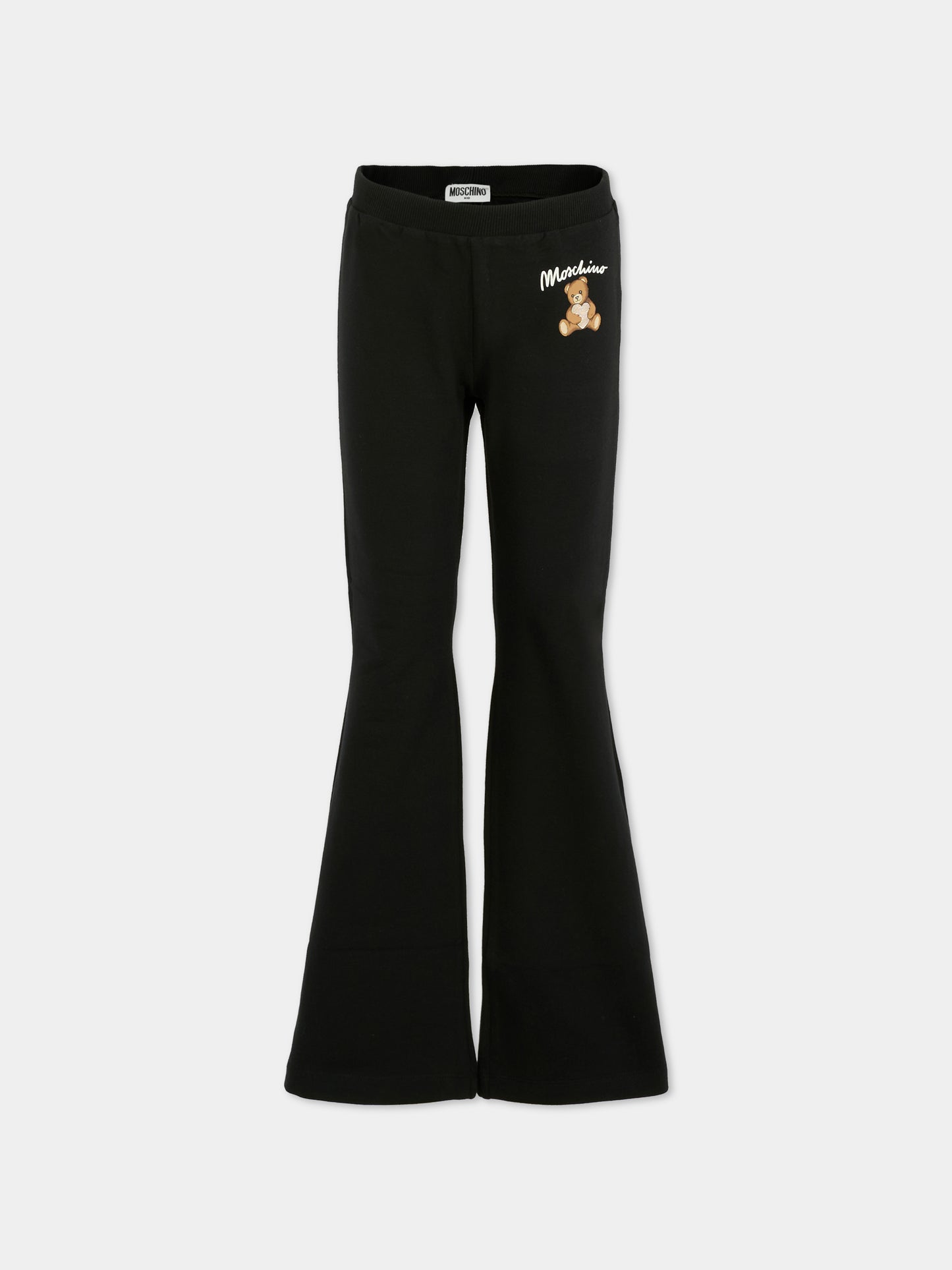 Leggings neri per bambina con Teddy Bear e cuore,Moschino Kids,HCP050 LDA14 60100