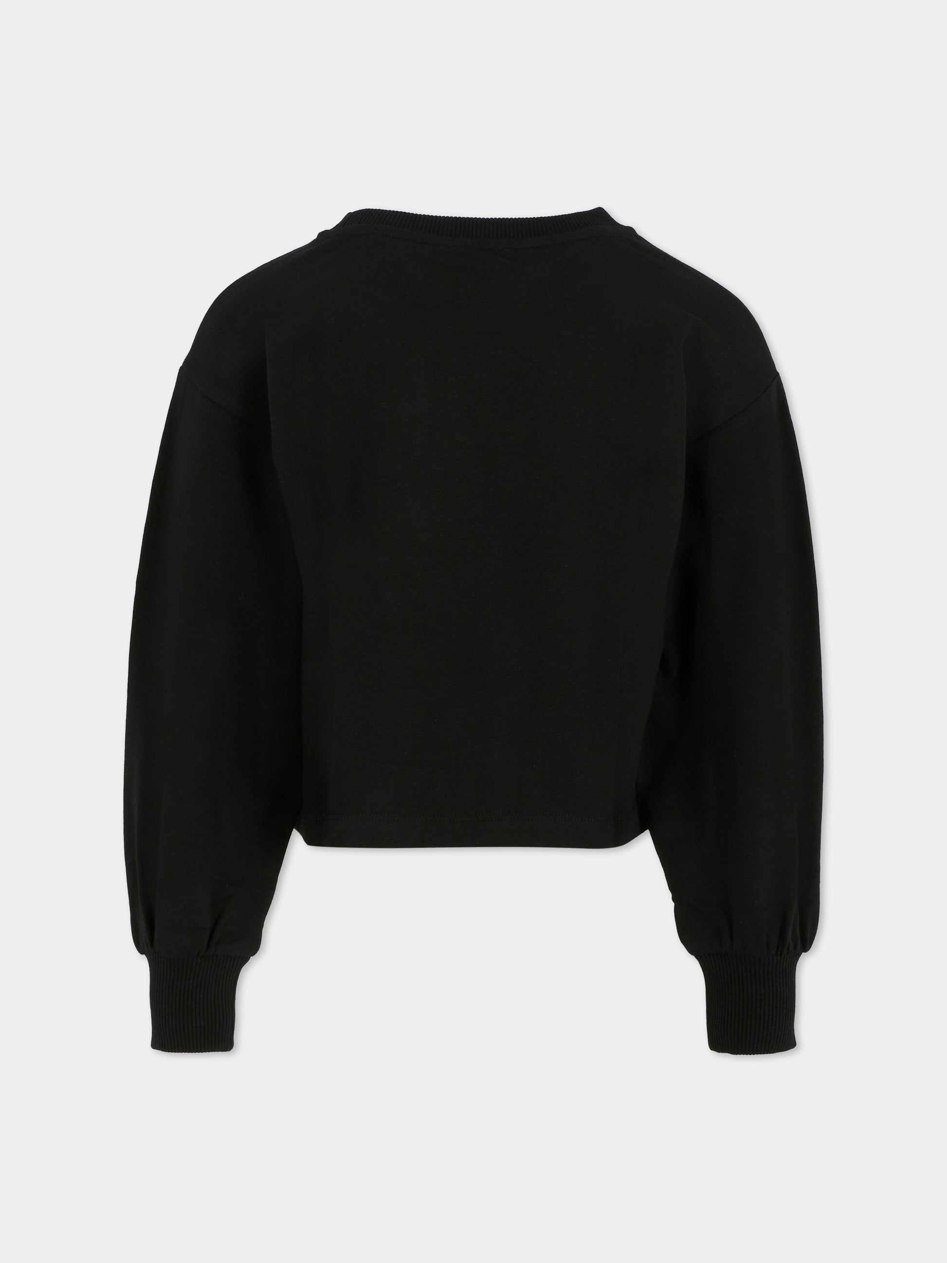 Felpa crop nera per bambina con Teddy Bear e cuore,Moschino Kids,HDF06E LDA14 60100