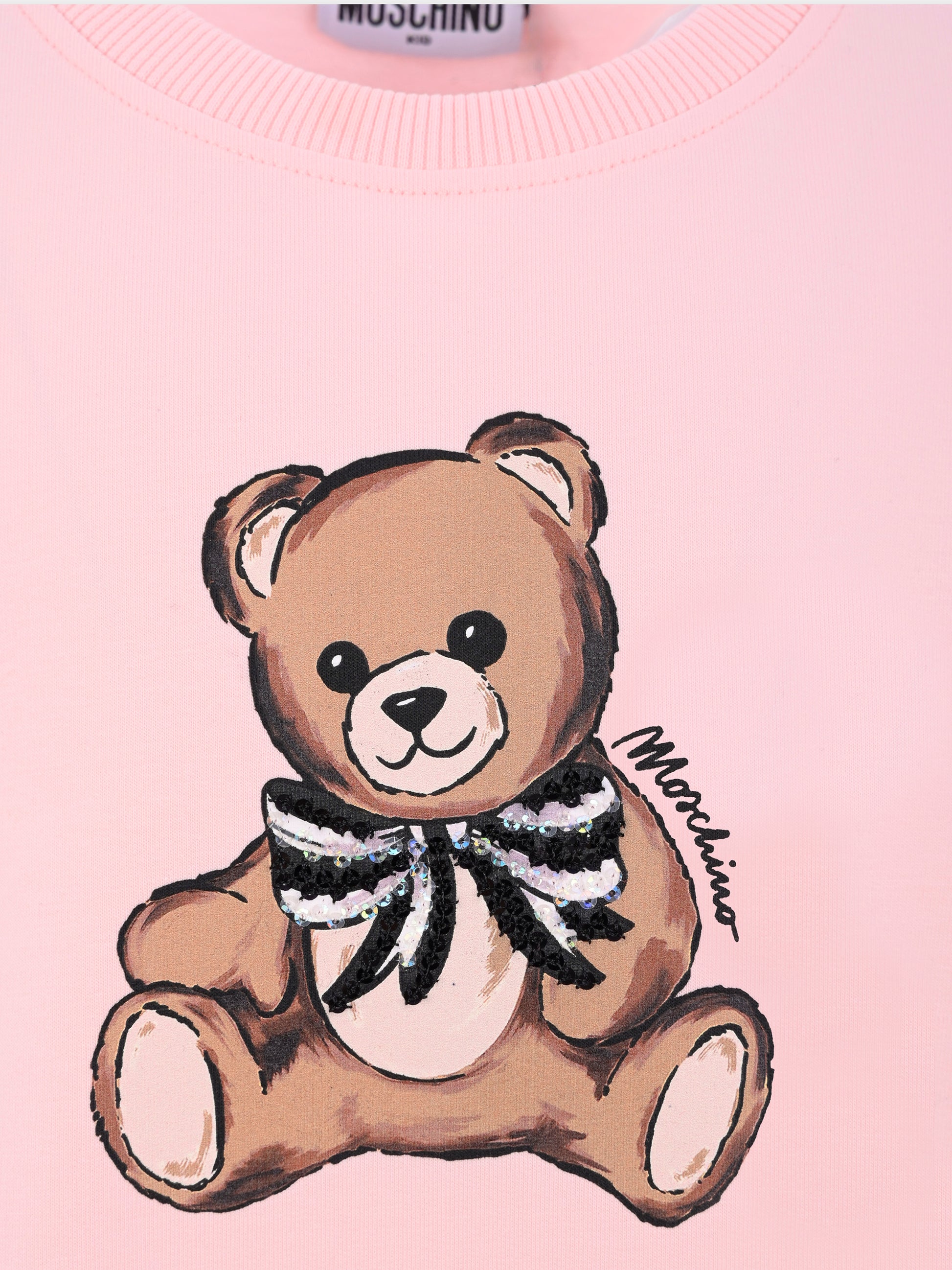 Vestito rosa per bambina con Teddy Bear e paillettes,Moschino Kids,HDV0H7 LDA16 50209