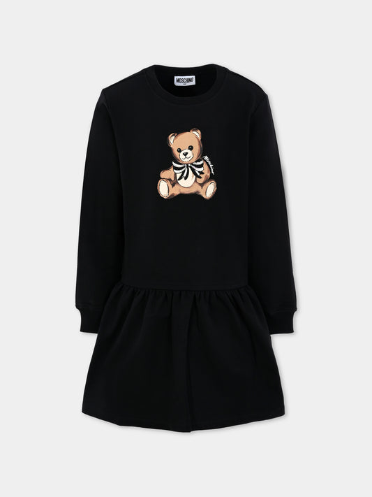 Vestito nero per bambina con Teddy Bear e paillettes,Moschino Kids,HDV0H7 LDA16 60100