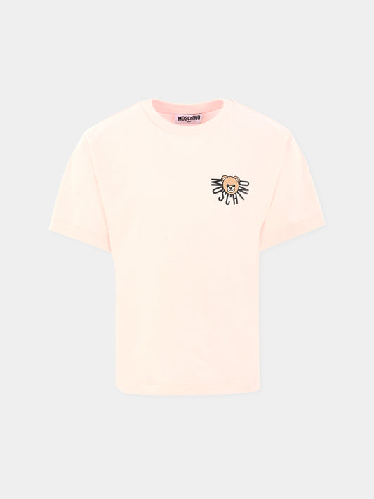 T-shirt rosa per bambina con logo e Teddy Bear,Moschino Kids,HOM05G LAA10 50209