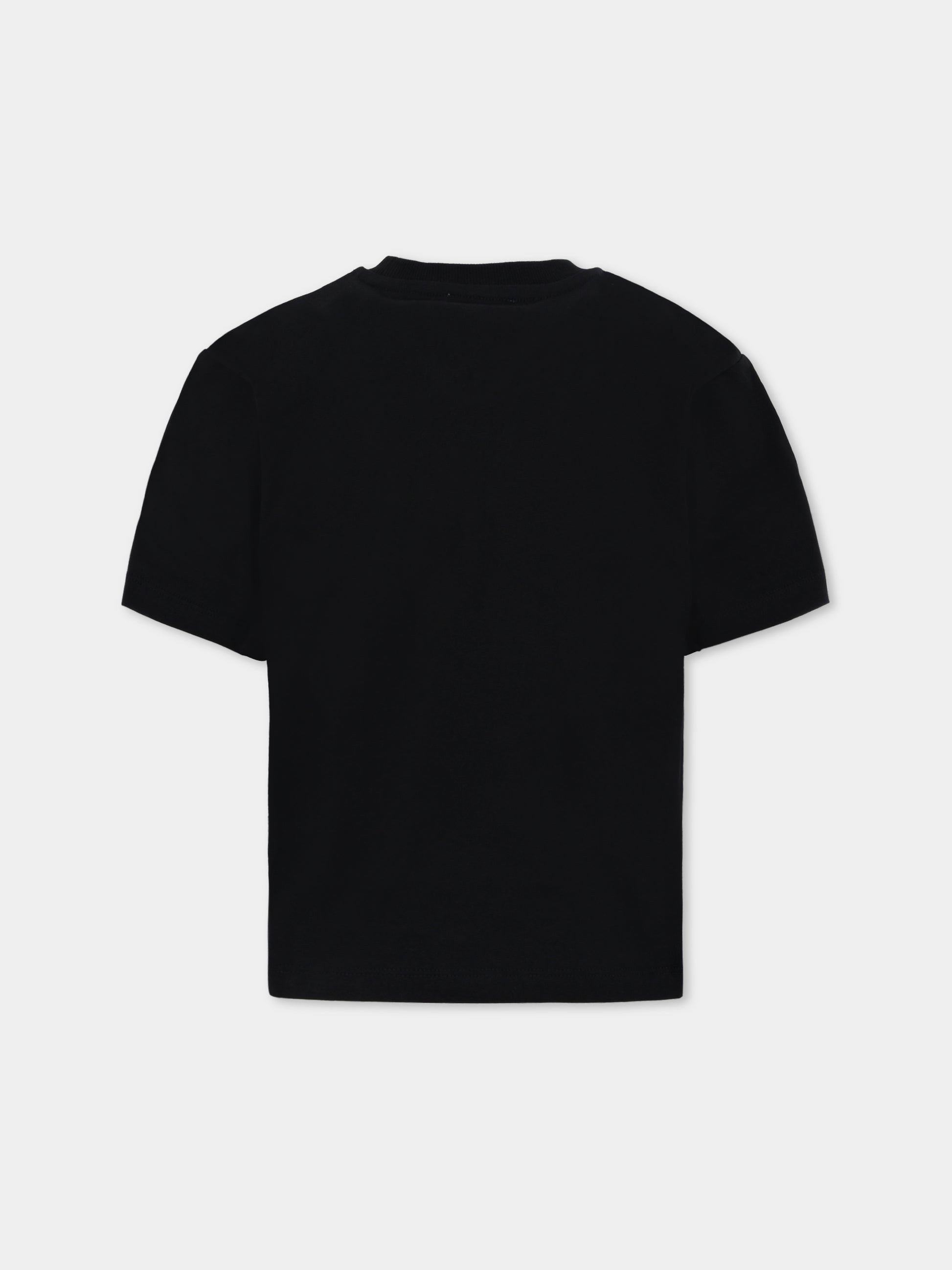 T-shirt nera per bambini con logo e Teddy Bear,Moschino Kids,HOM05G LAA10 60100