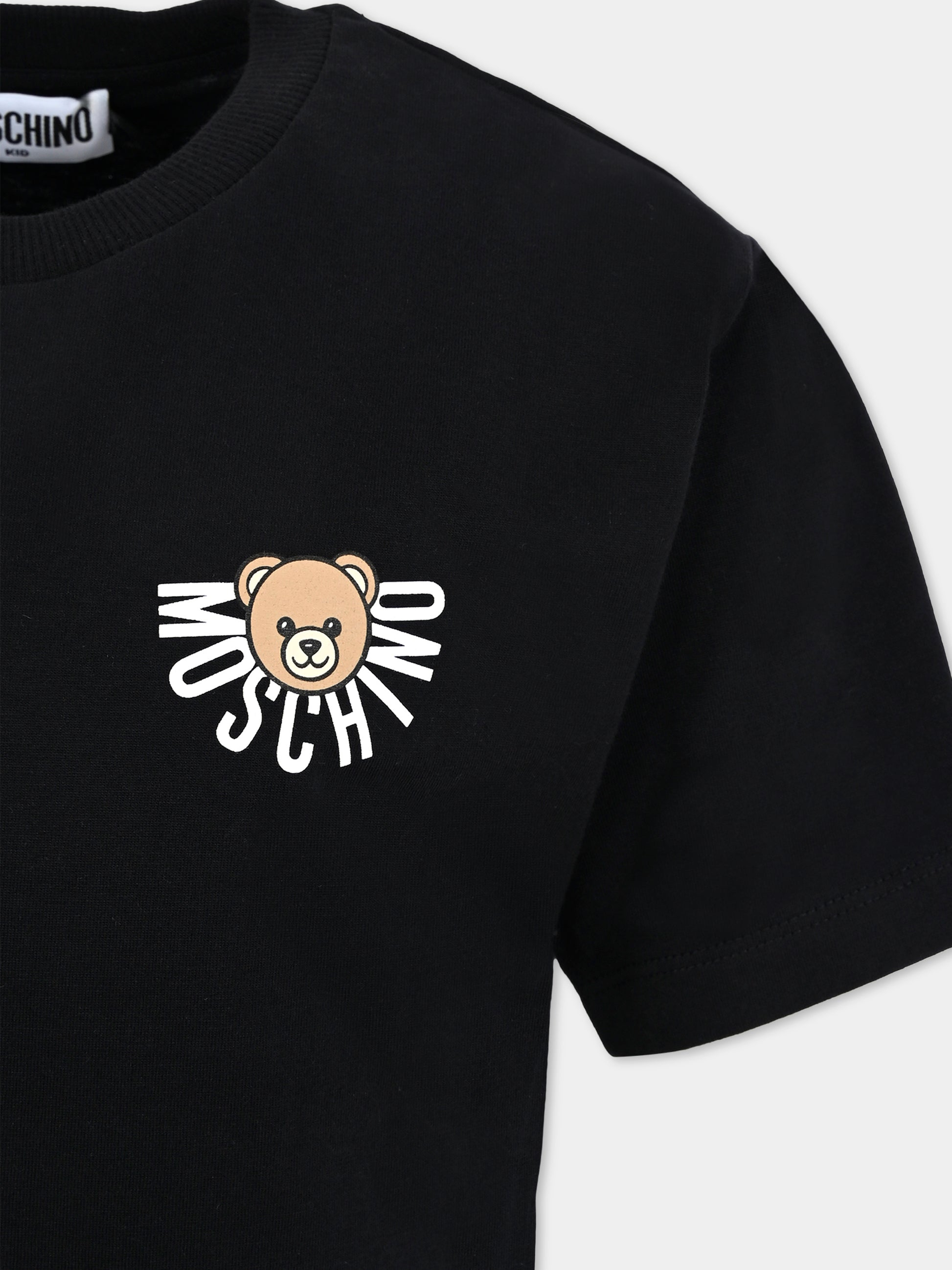 T-shirt nera per bambini con logo e Teddy Bear,Moschino Kids,HOM05G LAA10 60100
