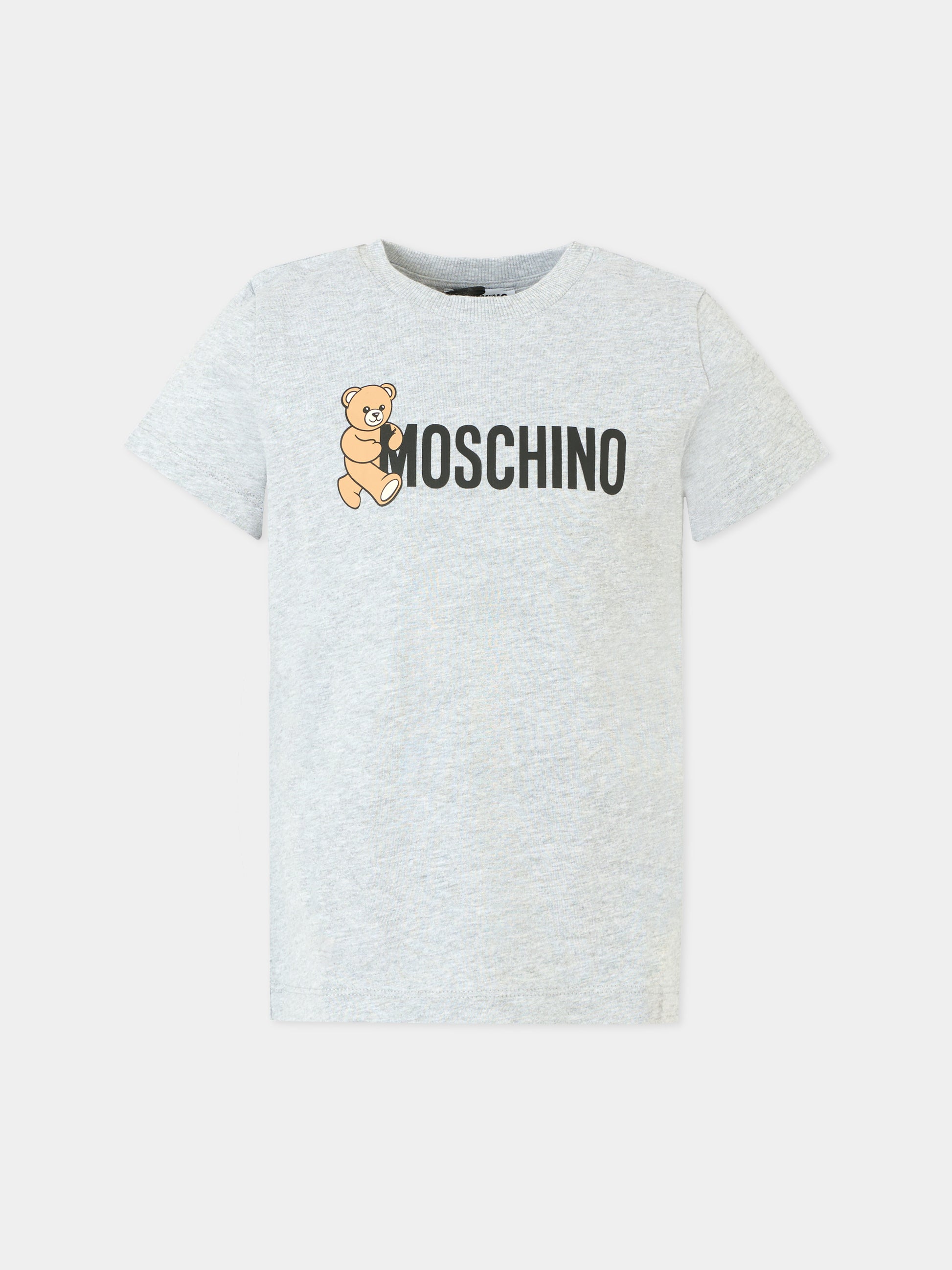 T-shirt grigia per bambini con Teddy Bear e logo,Moschino Kids,HPM058 LAA34 60901