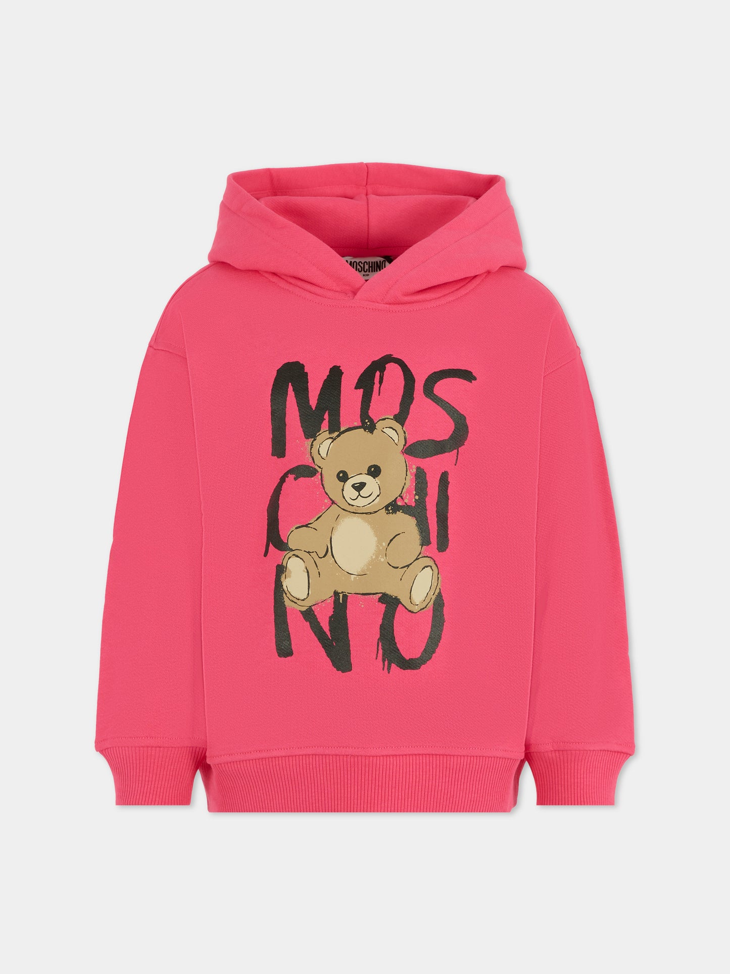 Felpa fucsia per bambina con Teddy Bear e logo,Moschino Kids,HUF098 LCA77 50541