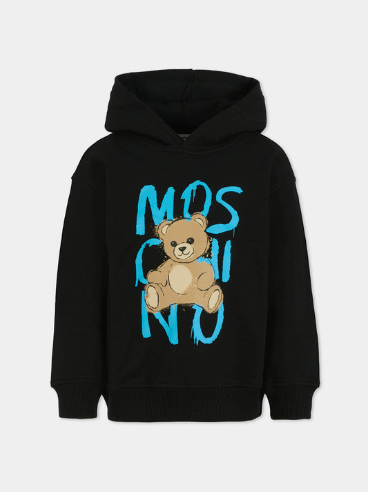 Felpa nera per bambini con Teddy Bear e logo,Moschino Kids,HUF098 LCA77 60100