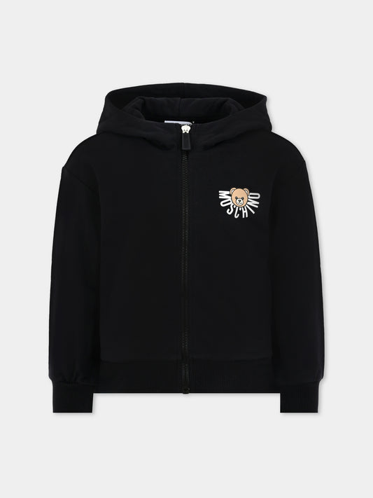 Felpa nera per bambini con logo e Teddy Bear,Moschino Kids,HUF09E LCA40 60100