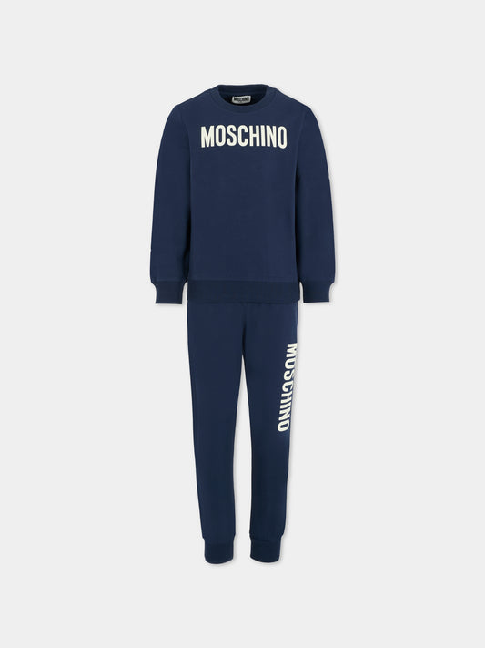 Completo blu per bambini con logo,Moschino Kids,HUK04E LDA21 40016