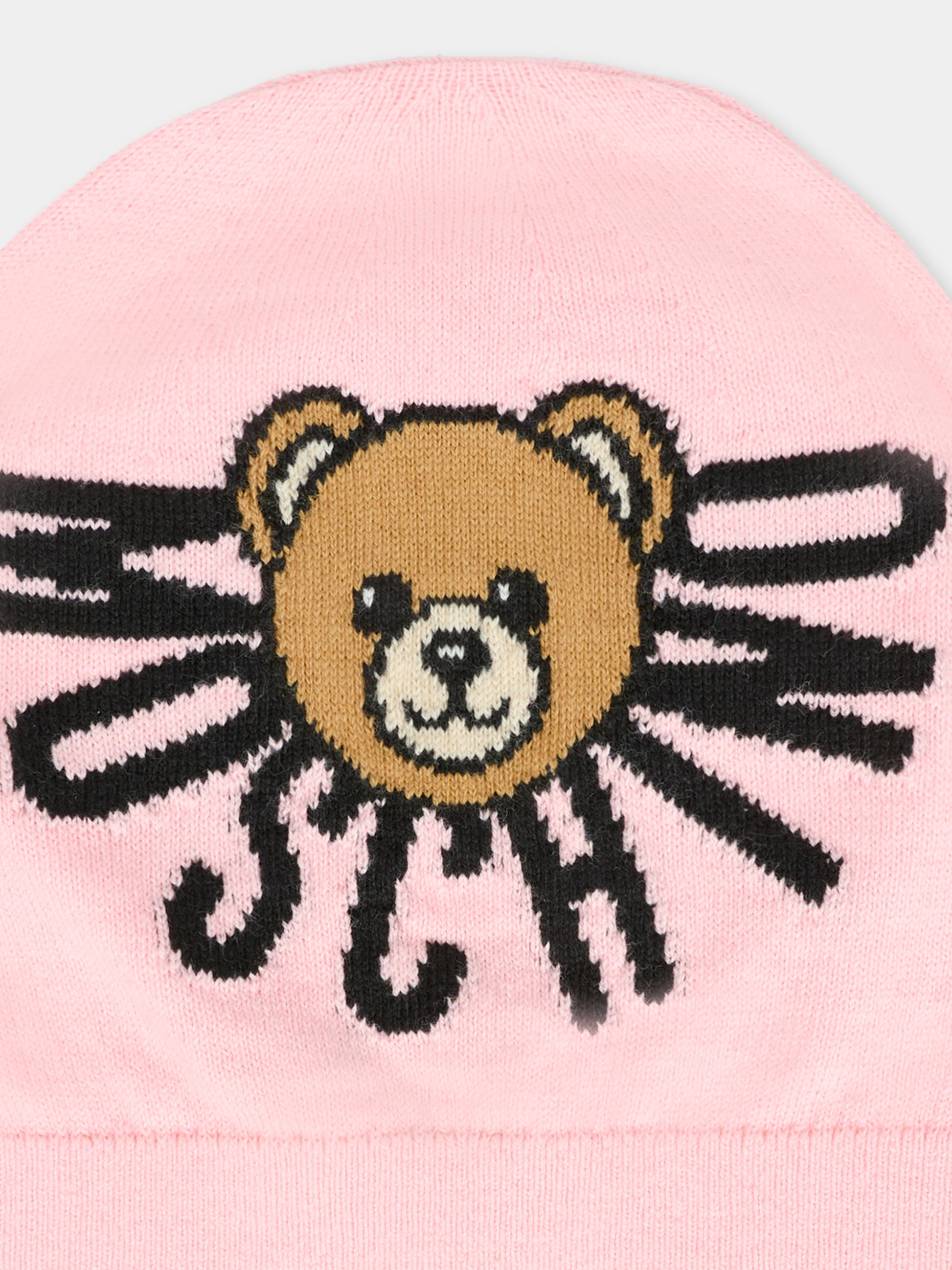 Berretto rosa per bambina con Teddy Bear e logo,Moschino Kids,HUX02O LHE43 50209