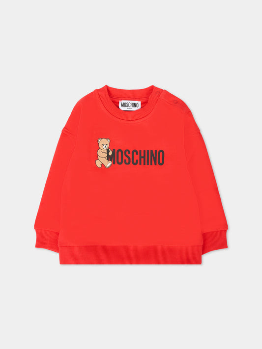 Felpa rossa per neonati con logo e Teddy Bear,Moschino Kids,M8F03Q LCA83 50109