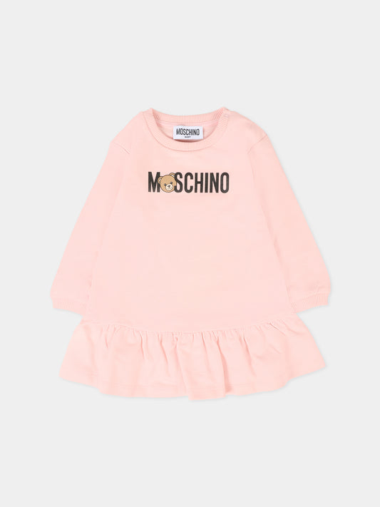 Vestito rosa per neonata con Teddy Bear,Moschino Kids,MAV0BK LCA63 50209