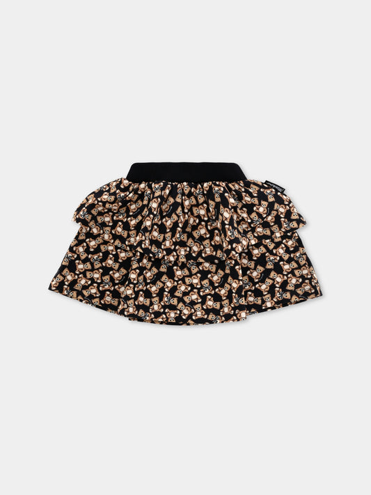 Gonna nera per neonata con Teddy Bear all over,Moschino Kids,MDJ01N LDB5C 84923