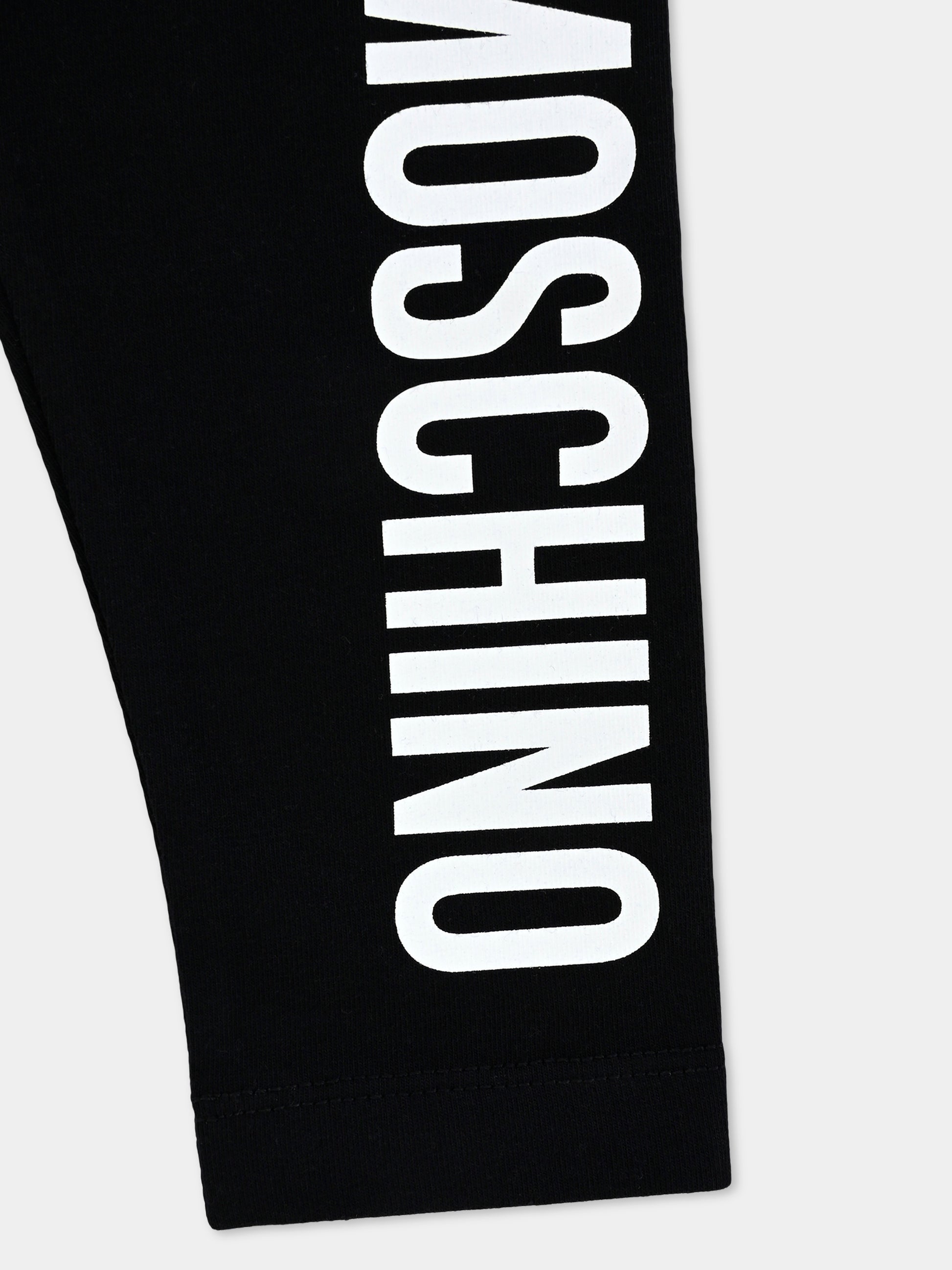 Leggings neri per neonata con logo,Moschino Kids,MDP03H LBA11 60100