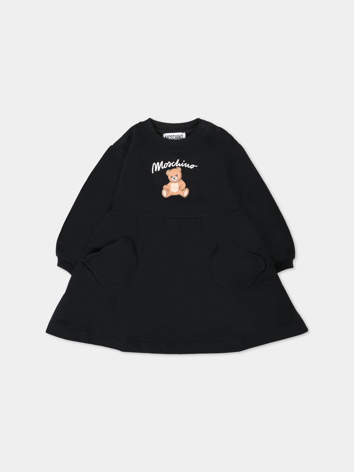 Vestito nero per neonata con Teddy Bear e logo,Moschino Kids,MDV0CU LCA40 60100