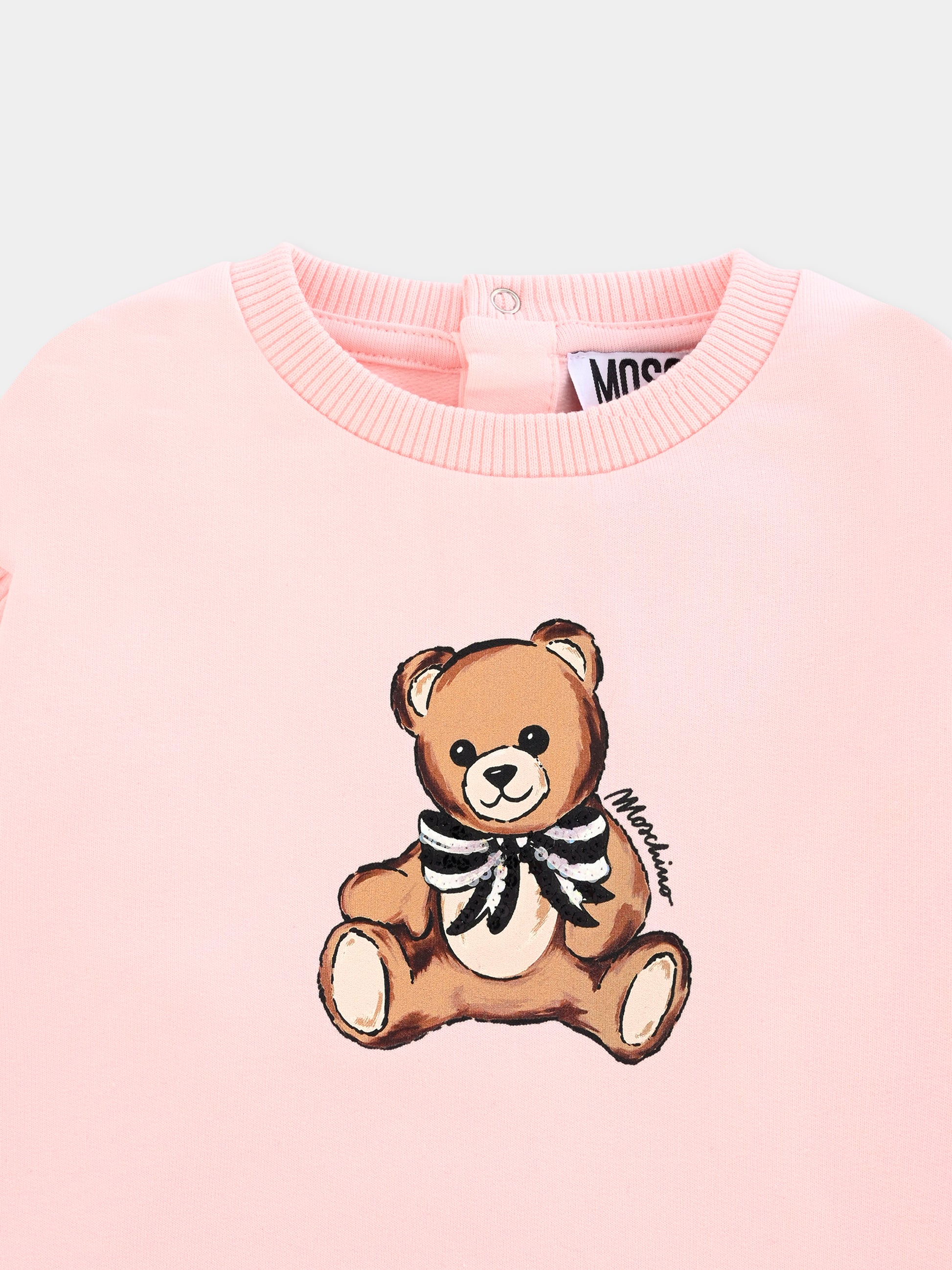 Vestito rosa per neonata con Teddy Bear e paillettes,Moschino Kids,MDV0CW LDA16 50209