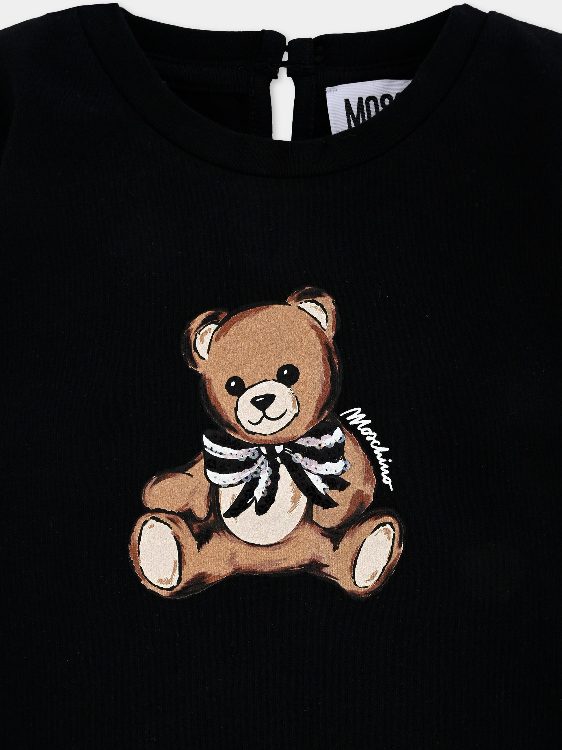 T-shirt nera per neonata con Teddy Bear e paillettes,Moschino Kids,MEO001 LBA11 60100