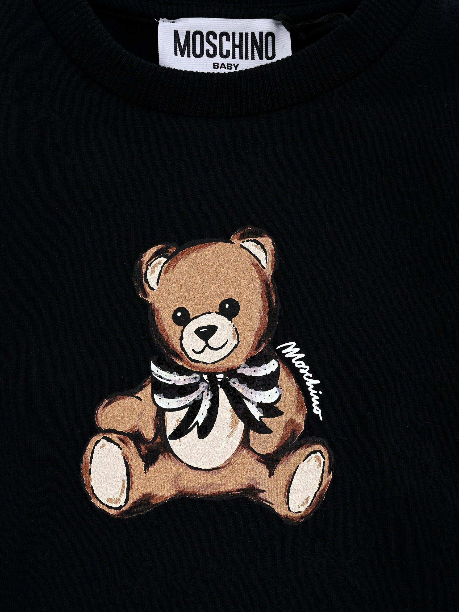 Felpa nera per neonata con Teddy Bear e paillettes,Moschino Kids,MFF02K LDA16 60100