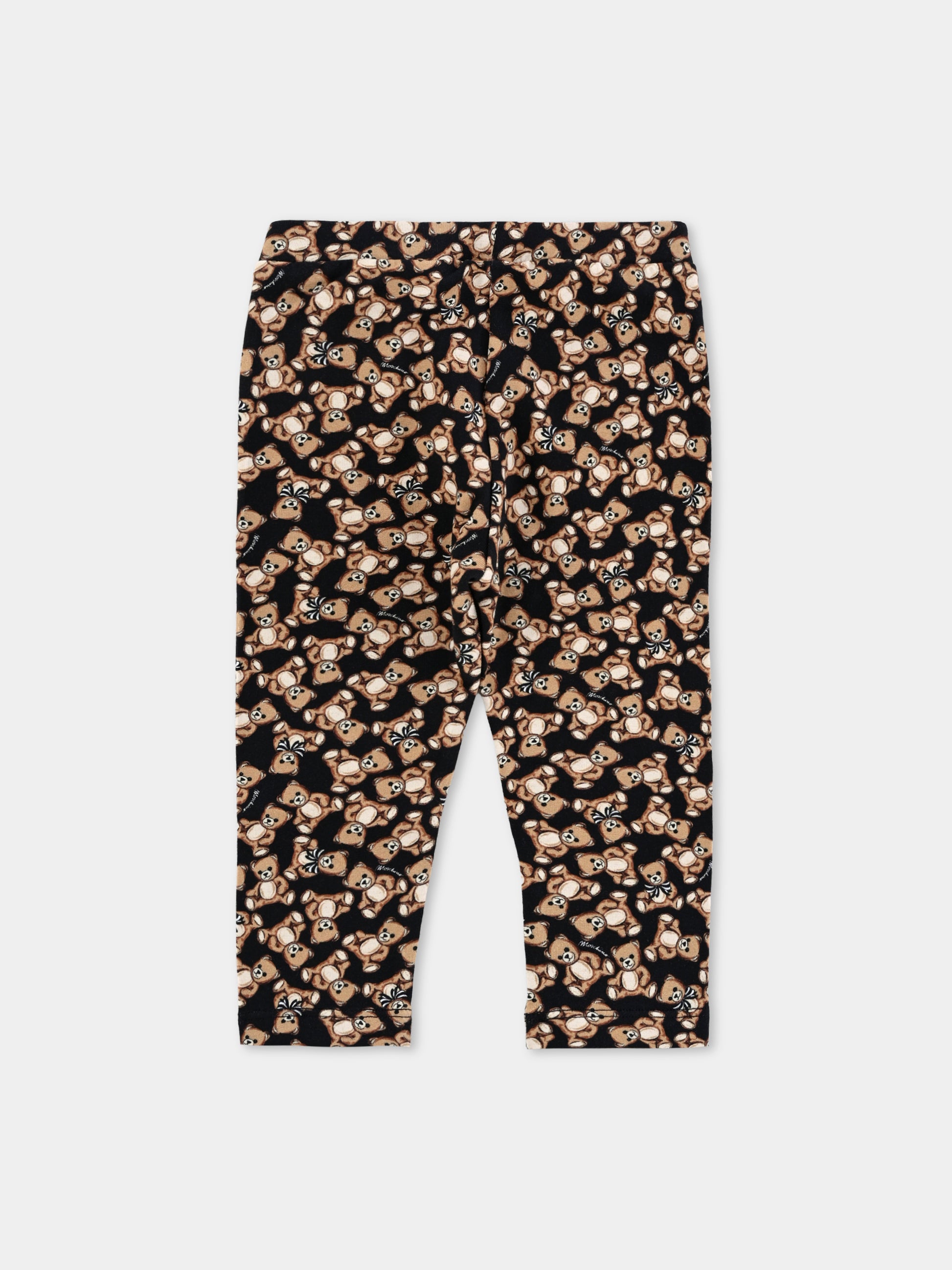 Leggings neri per neonata con Teddy Bear all over,Moschino Kids,MHP032 LBB8E 84923
