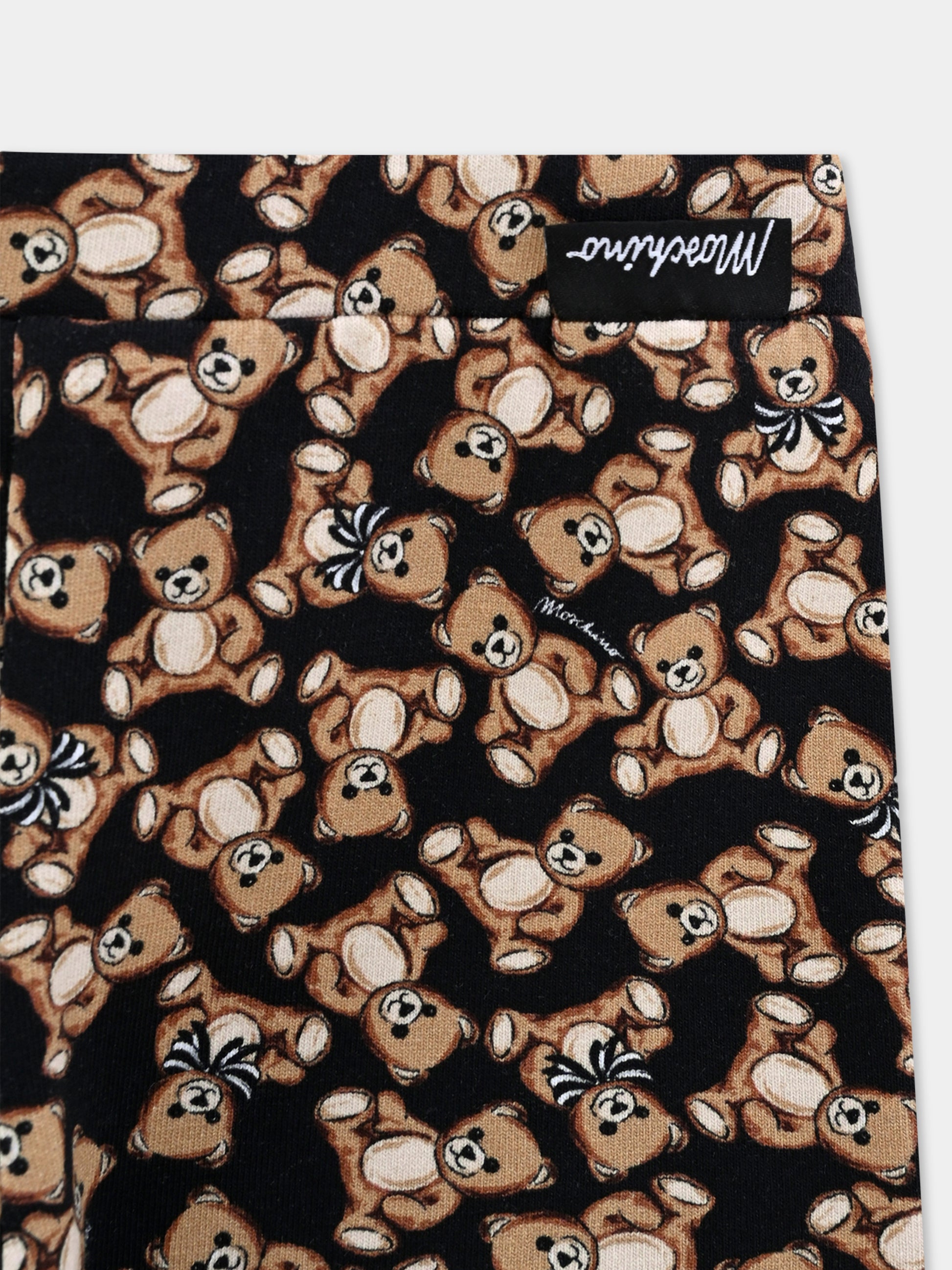 Leggings neri per neonata con Teddy Bear all over,Moschino Kids,MHP032 LBB8E 84923