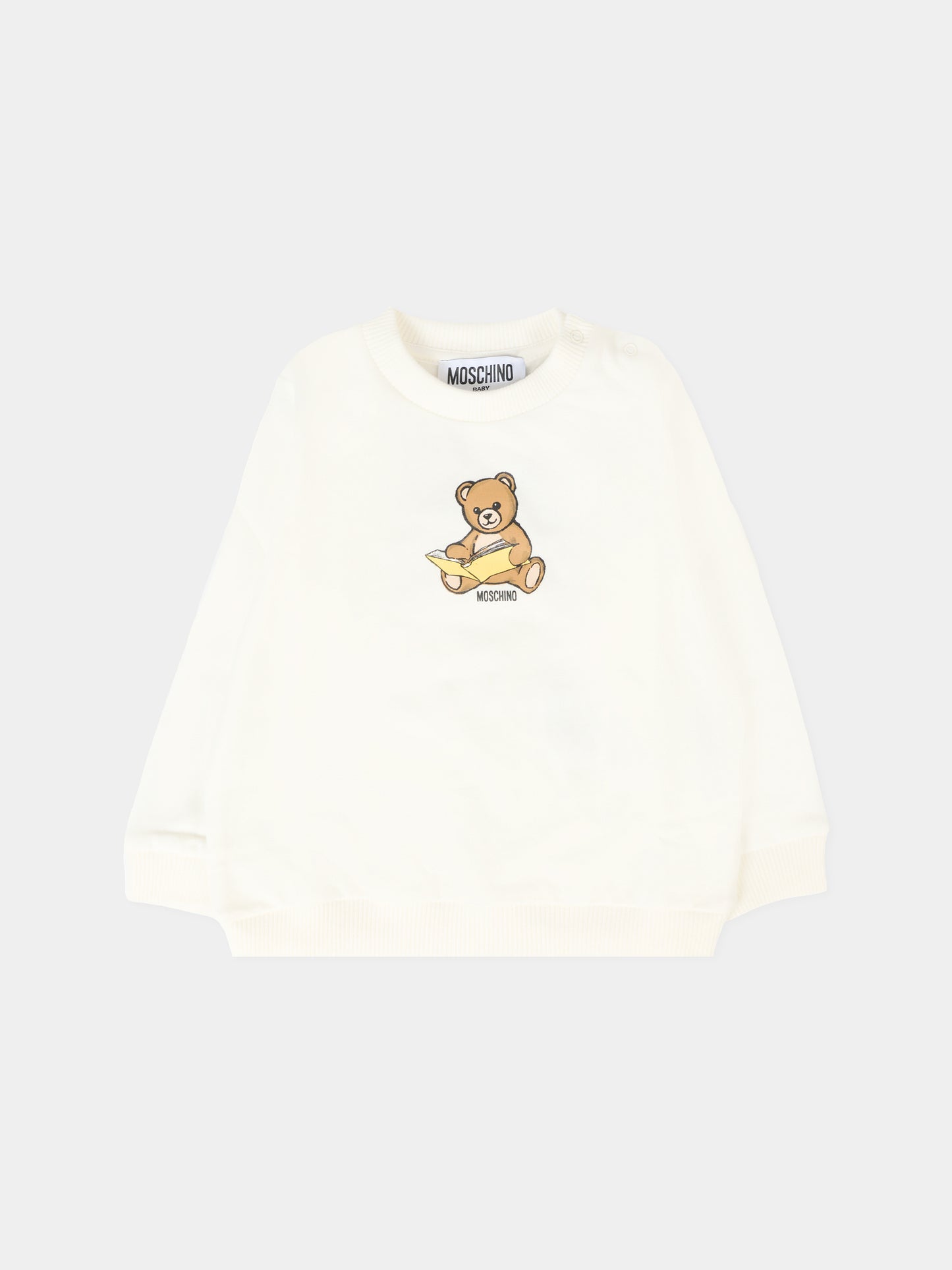Felpa avorio per neonati con Teddy Bear e logo,Moschino Kids,MMF060 LCA40 10063