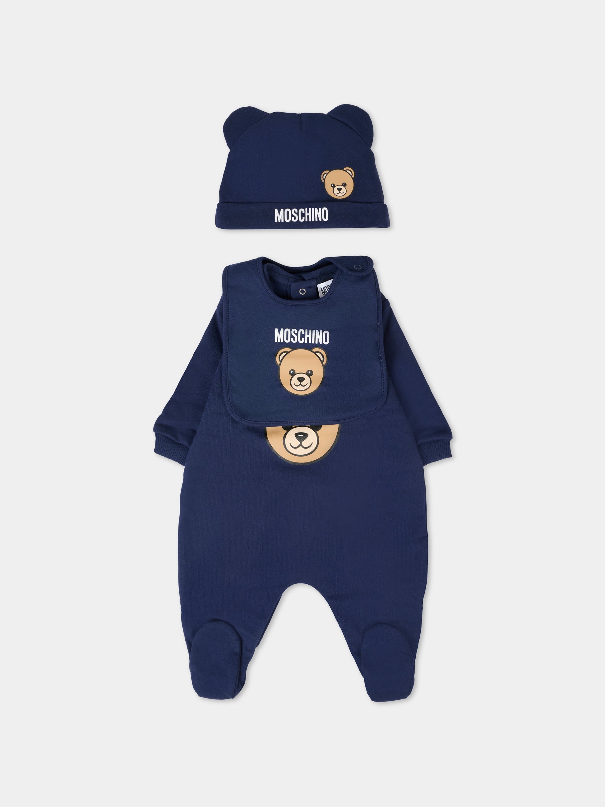 Set tutine blu per neonato con Teddy Bear,Moschino Kids,MMY08B LCA40 40016