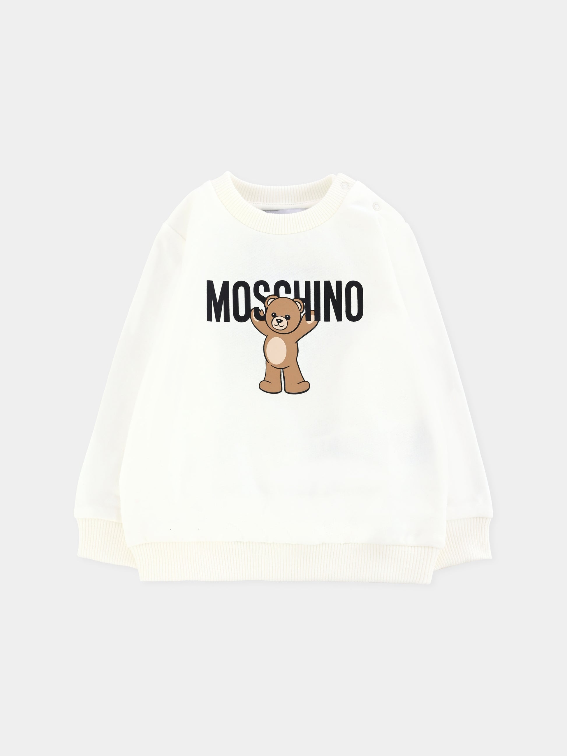 Felpa avorio per neonati con logo e Teddy Bear,Moschino Kids,MNF060 LCA40 10063