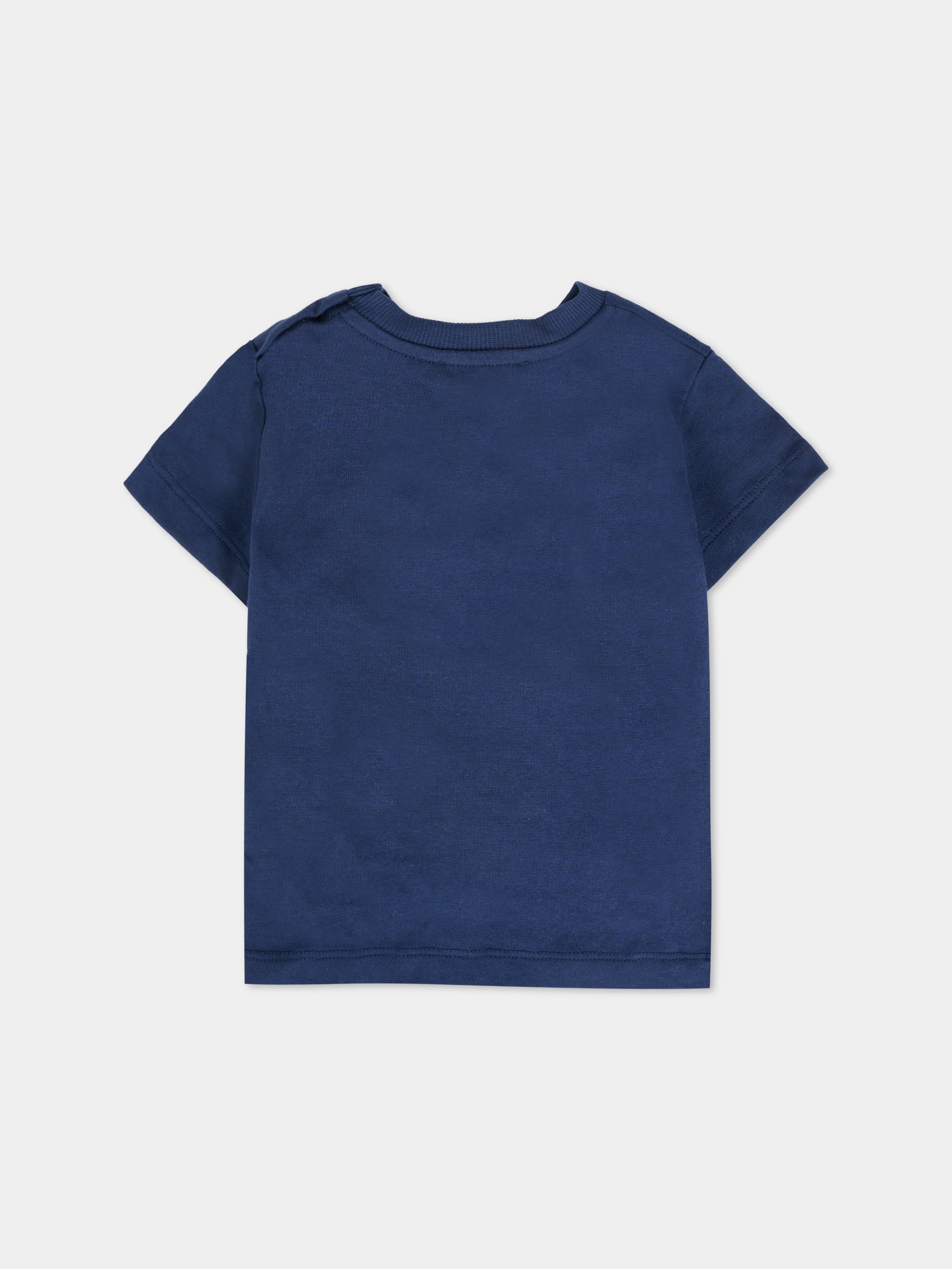 T-shirt blu per neonati con Teddy Bear e logo,Moschino Kids,MRM047 LAA34 40016