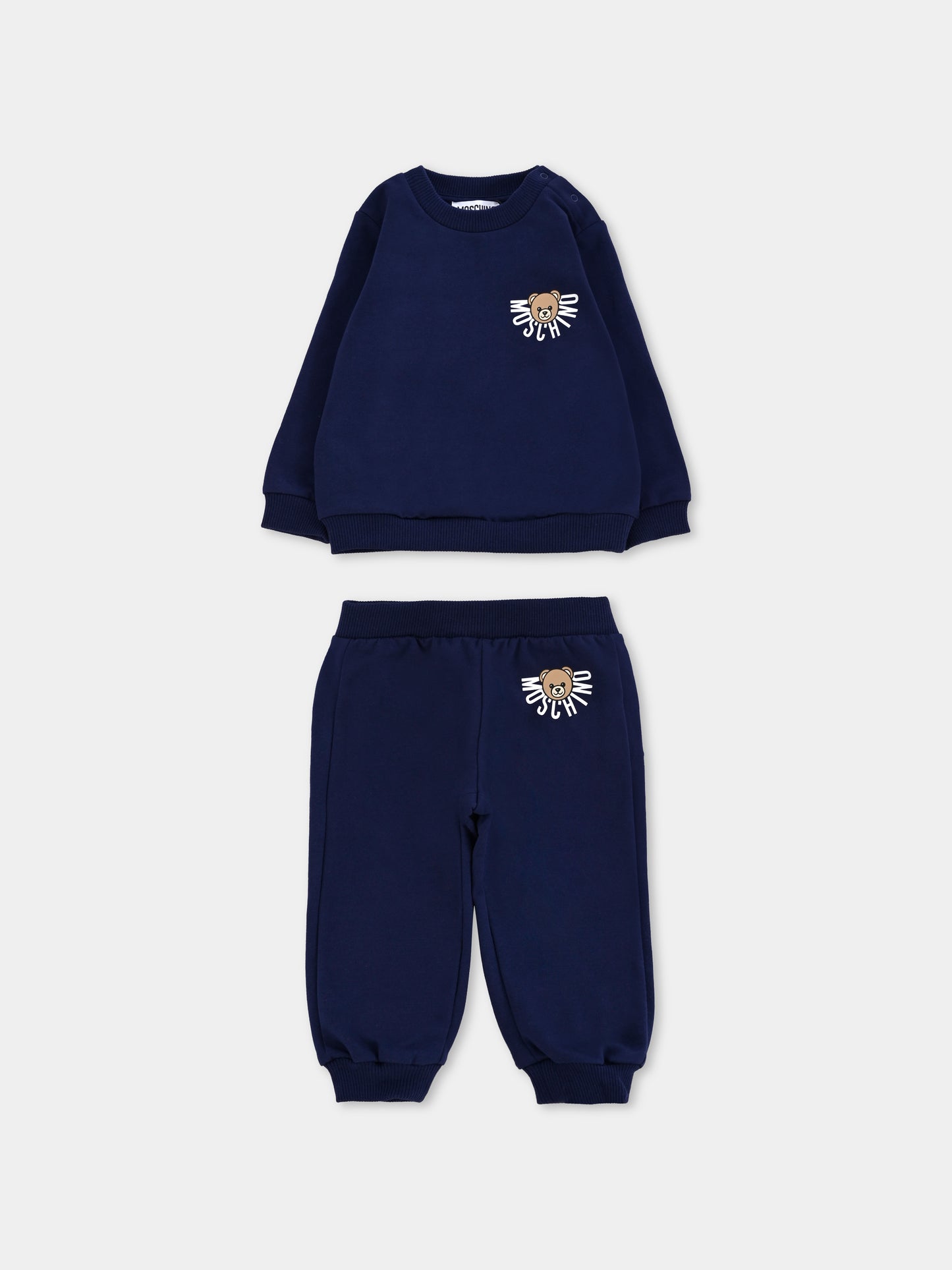 Completo blu per neonati con logo e Teddy Bear,Moschino Kids,MUK05E LCA40 40016