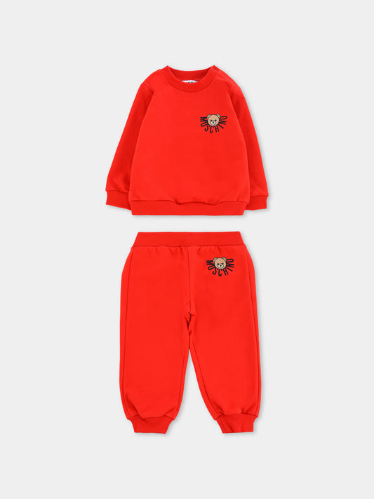 Completo rosso per neonati con logo e Teddy Bear,Moschino Kids,MUK05E LCA40 50109