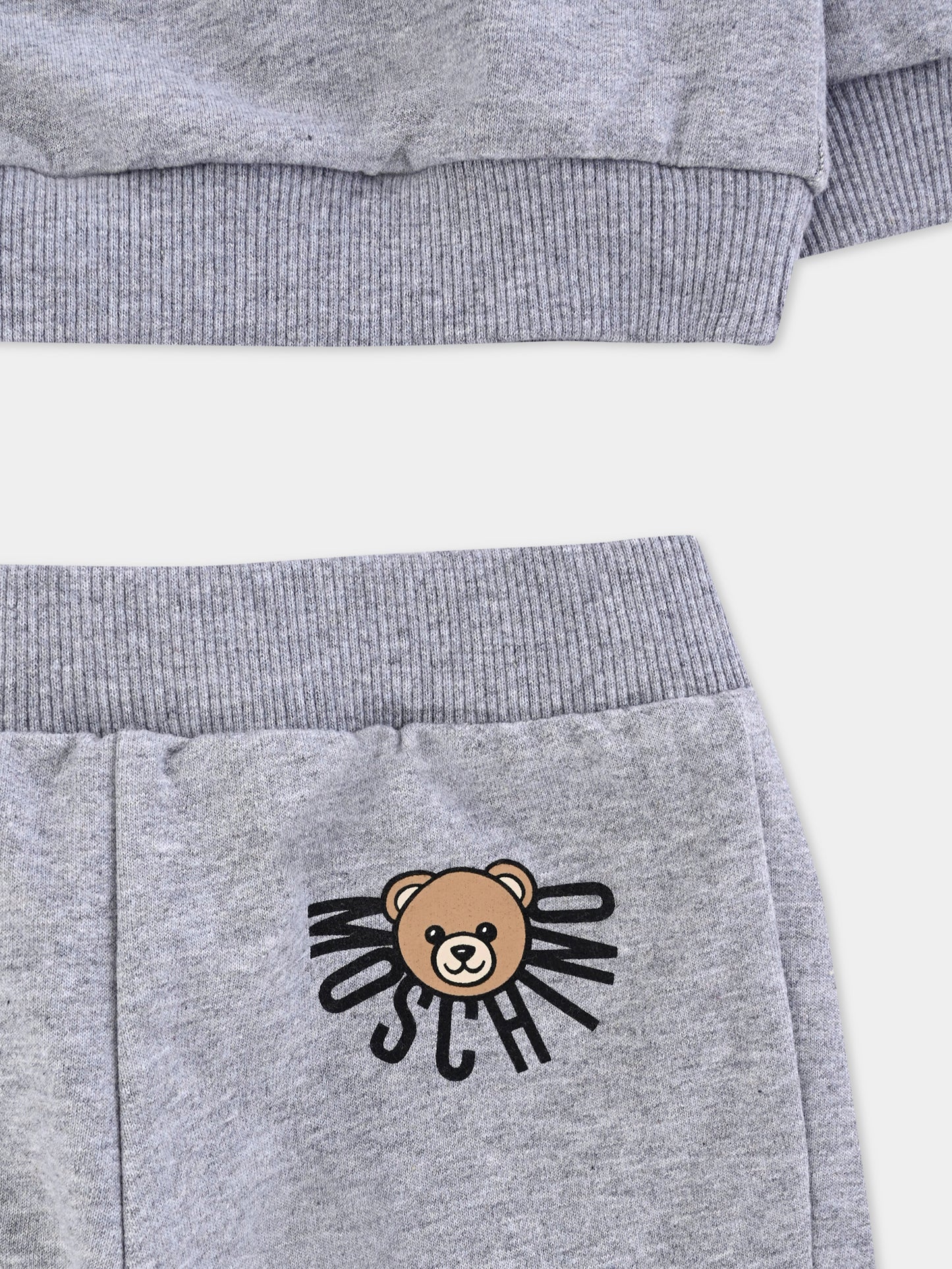 Completo grigio per neonati con logo e Teddy Bear,Moschino Kids,MUK05E LCA40 60901