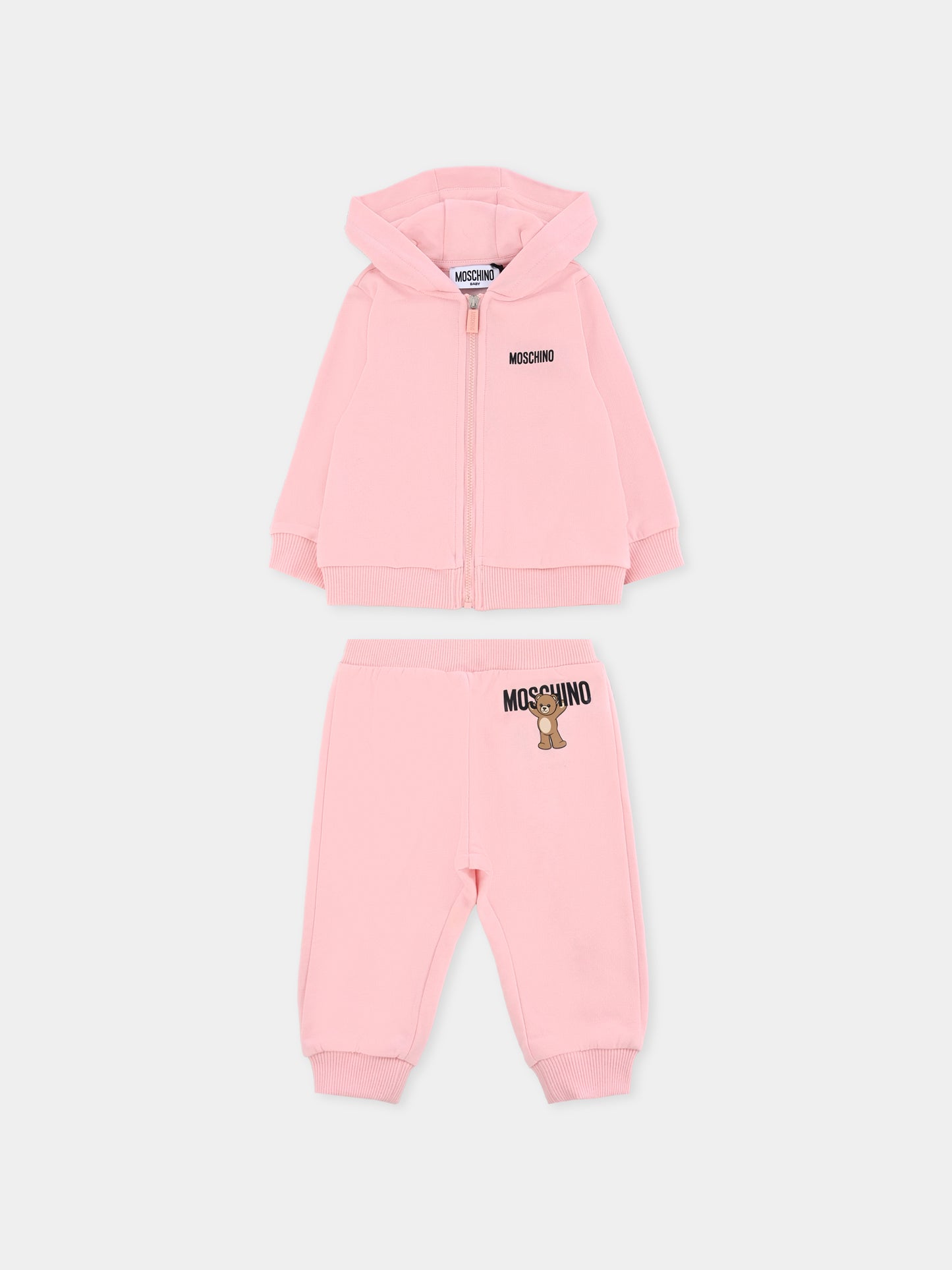 Completo rosa per neonata con logo e Teddy Bear,Moschino Kids,MUK05G LCA40 50209