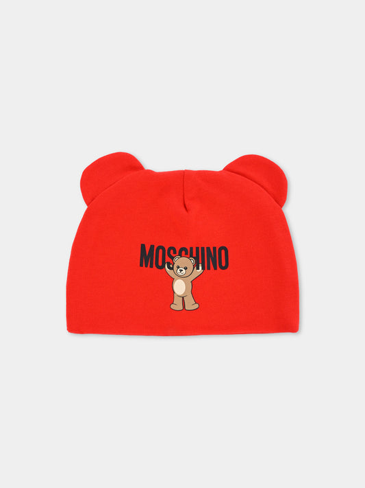 Berretto rosso per neonati con Teddy Bear,Moschino Kids,MUX05H LCA40 50109