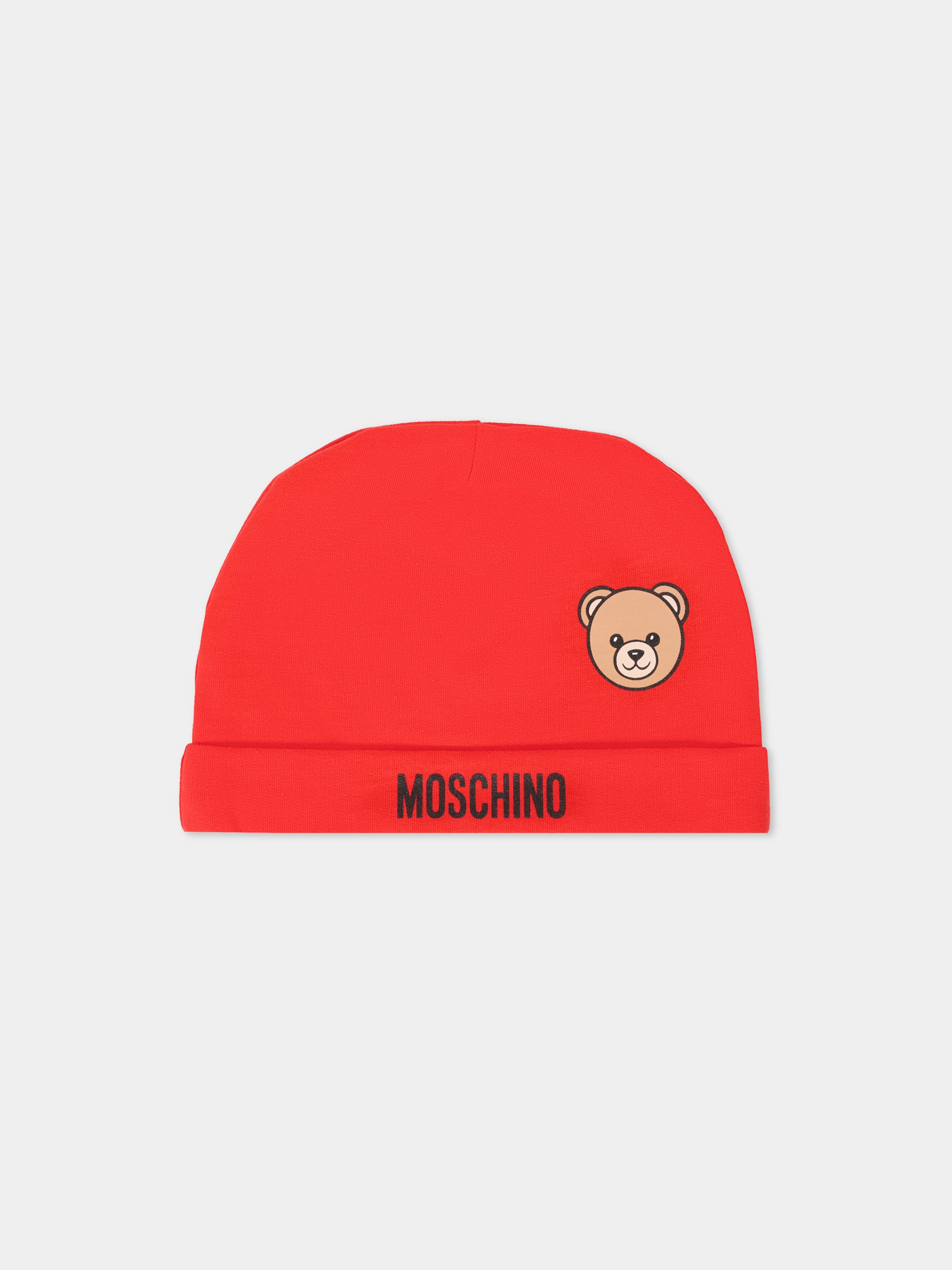 Berretto rosso per neonati con Teddy Bear,Moschino Kids,MUX05L LCA40 50109